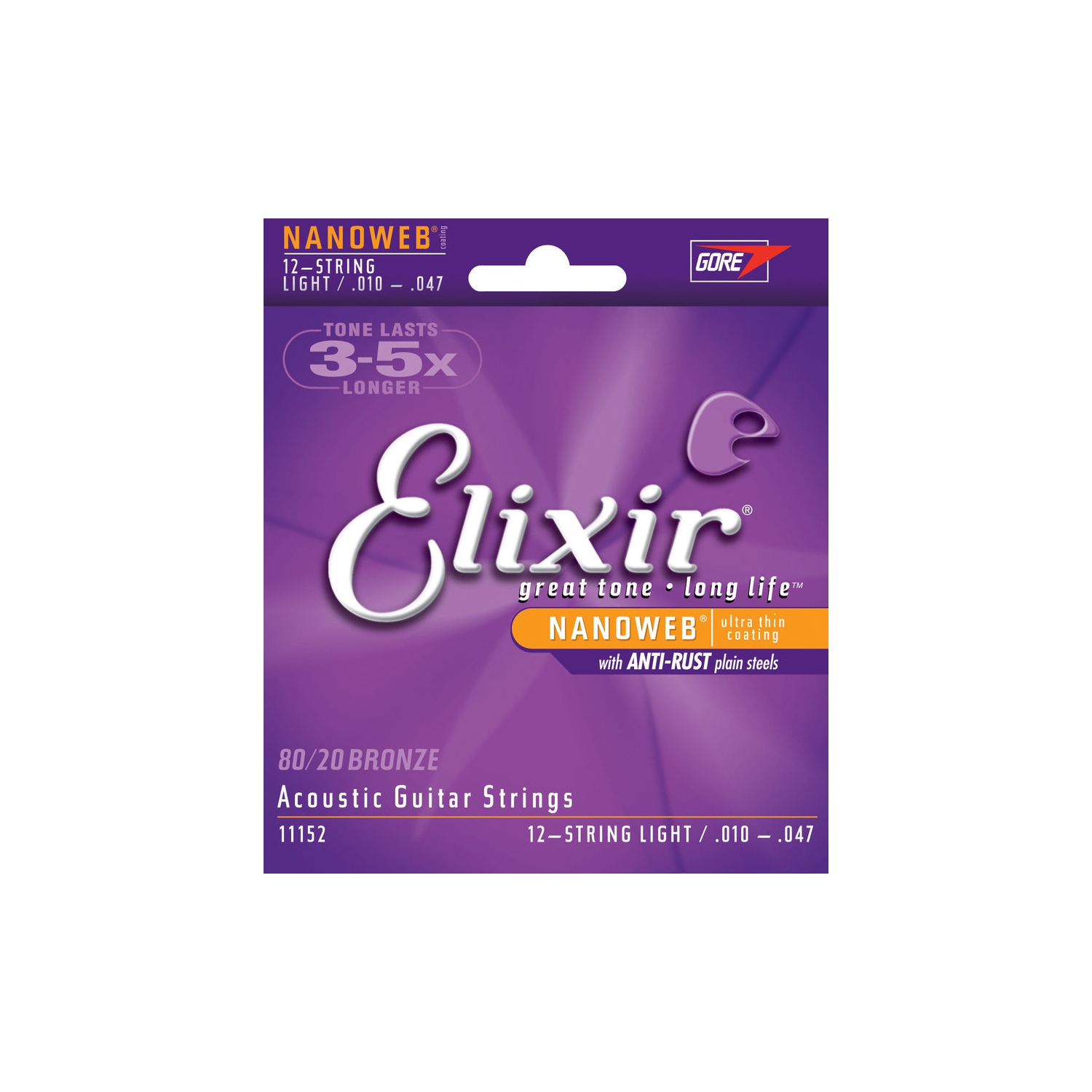 Elixir Acoustic Guitar Strings, 12-String, Light 80/20 Bronze NANOWEB Coating 11152