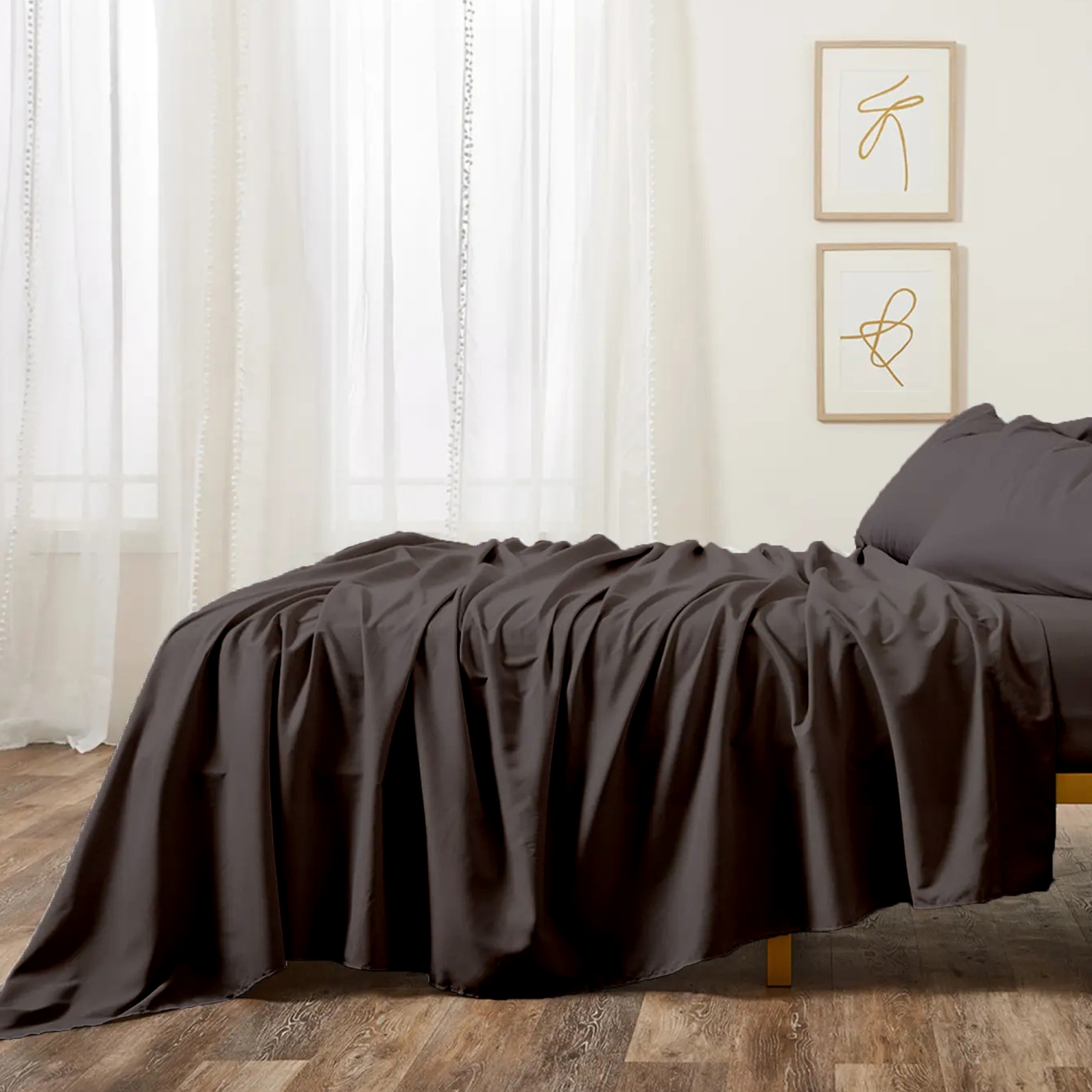 CONFORT ÉGYPTIEN – Ensemble de draps légers soyeux – Micro brossé – Passe profonde – Ensemble de 4 pièces