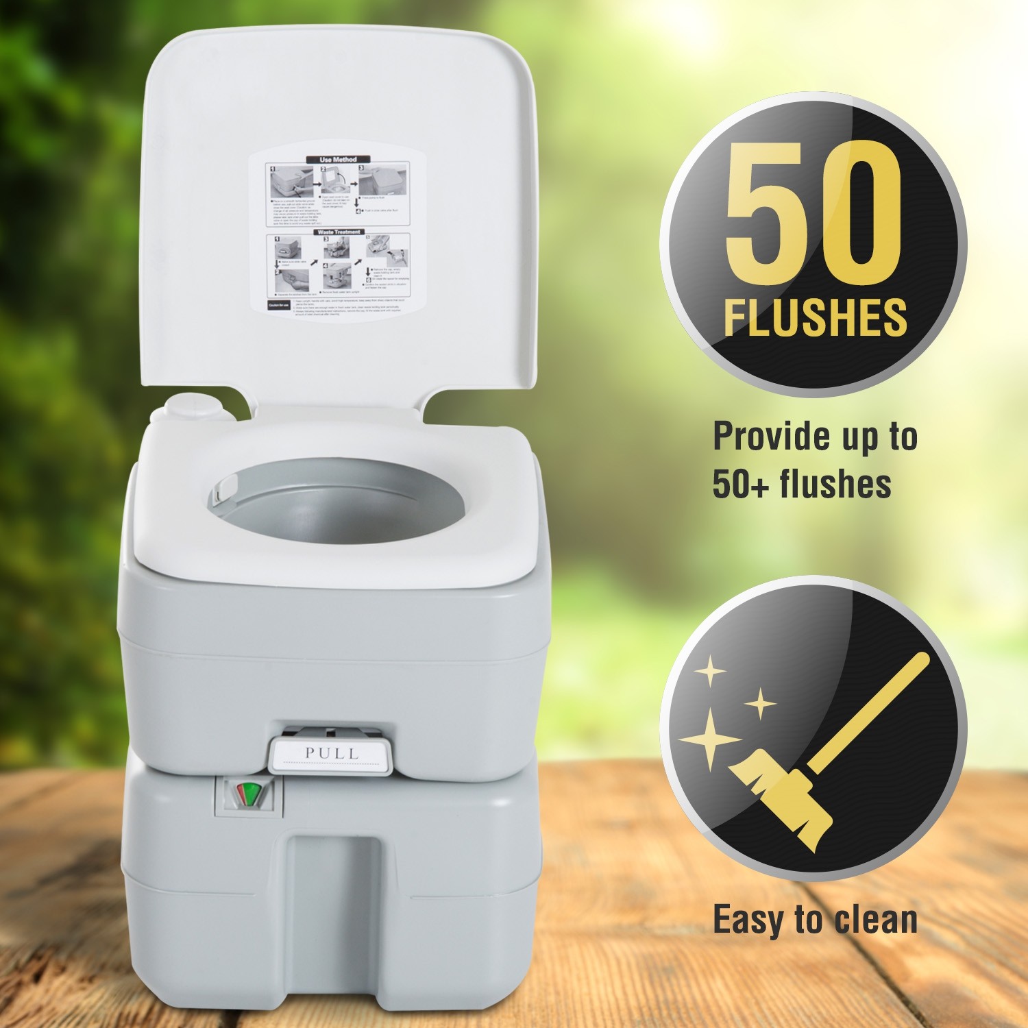 kleankin Outdoor Portable Travel Toilet Flushable Tank with Level Indicator 5.3 Gallon