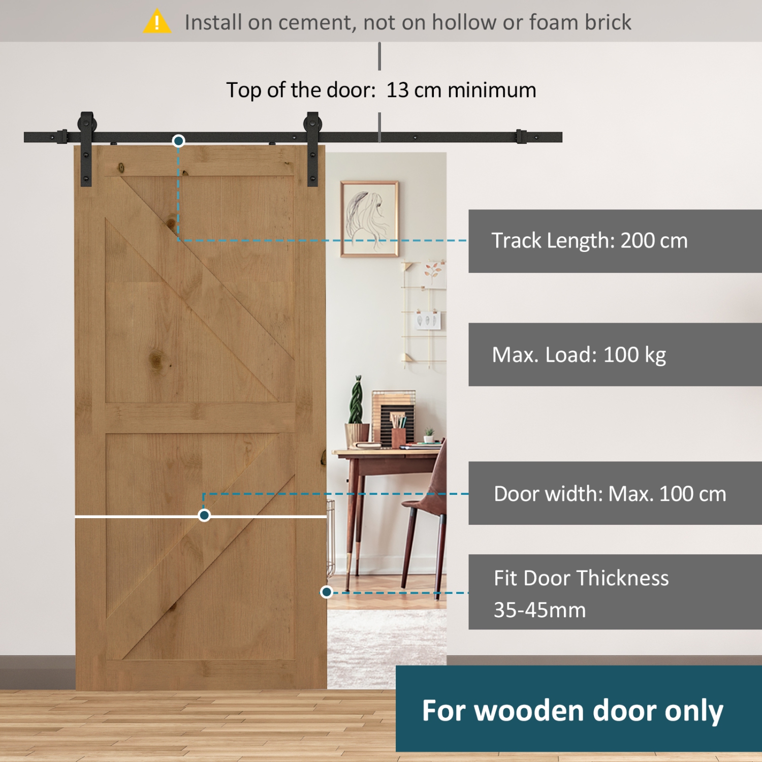 HOMCOM 6.6FT Sliding Barn Door Hardware Kit, Heavy Duty Barn Door Track Kit for Single Door, Fit 39" Wide Door Panel, Black