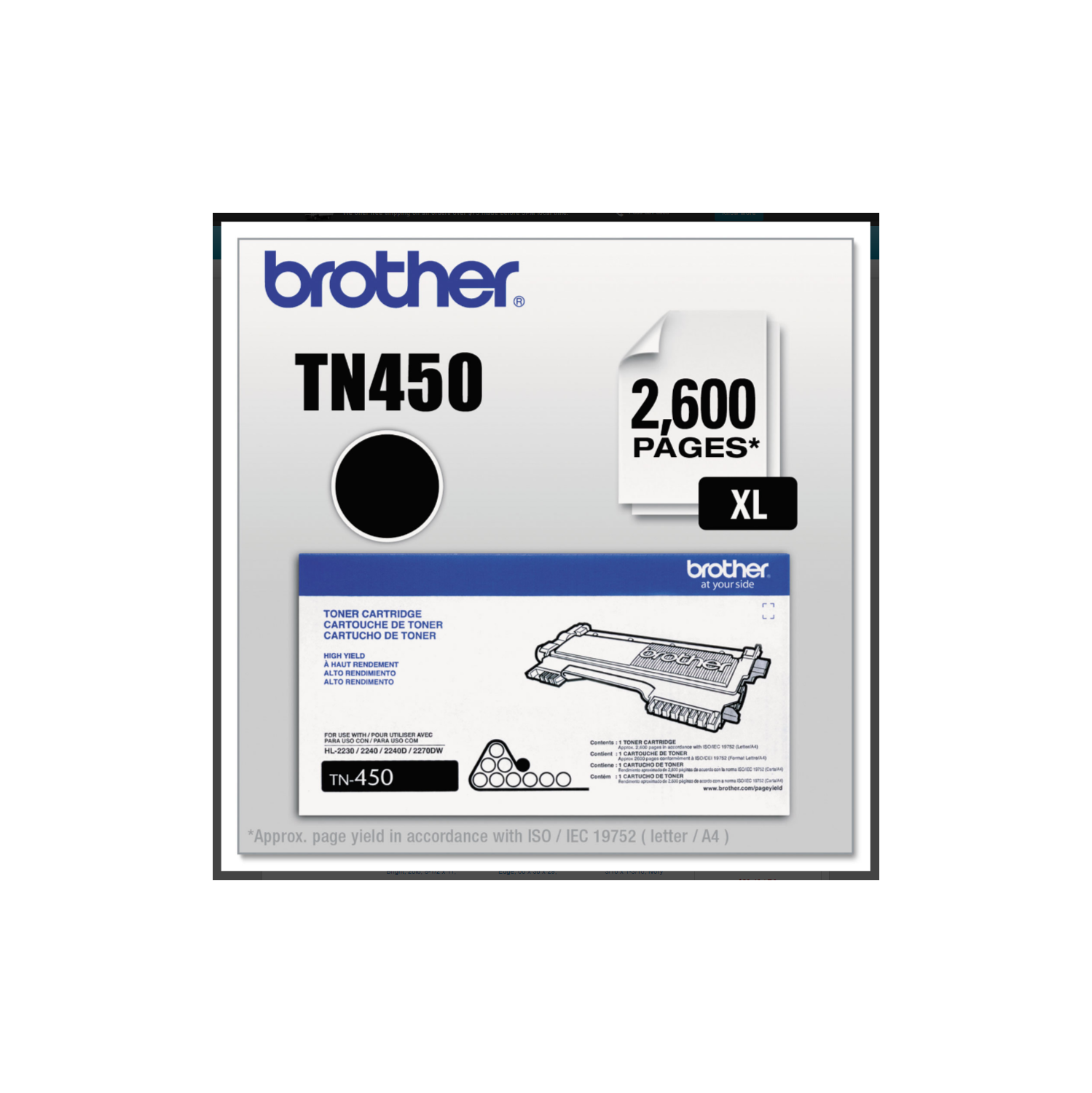 Brother TN-450, Black High Yield Original Toner Cartridge For DCP-7060D-7065DN, MFC-7360N-7460DN, MFC-7860DW
