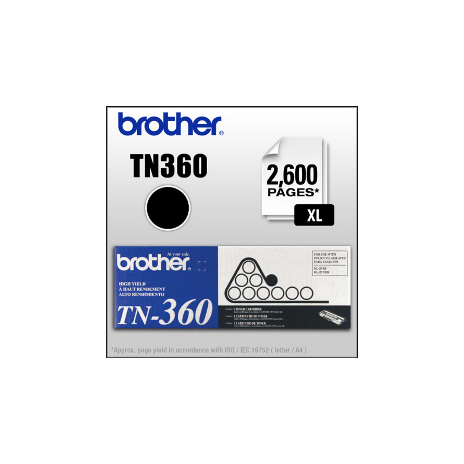 Brother TN-360 High Yield Black Original Toner For. DCP-7030-7040, HL-2140, HL-2170W, MFC-7440N, 7840W