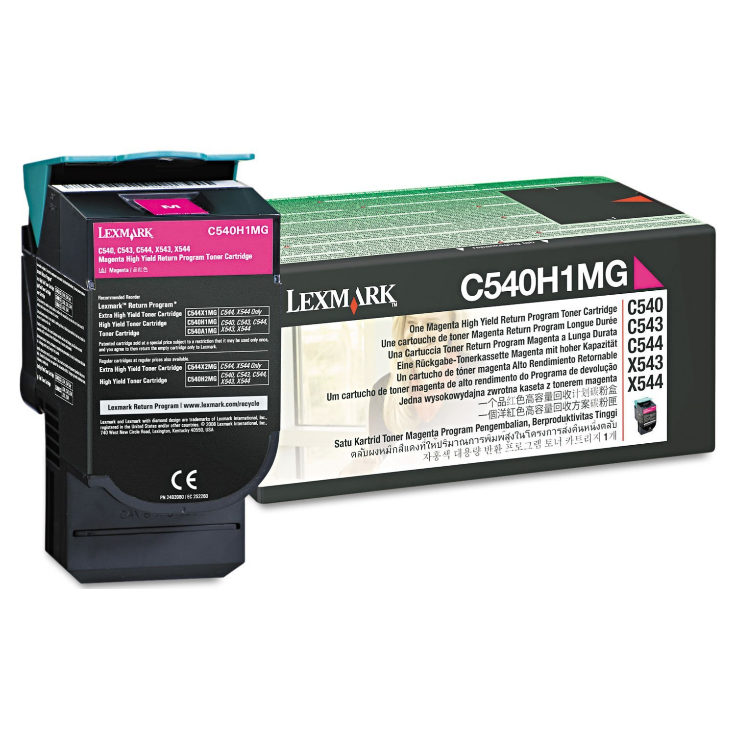 Lexmark C540H1MG High Yield, Magenta Original Toner Cartridge For C540, C543, C544, C546dtn, X543, X544, X546dtn