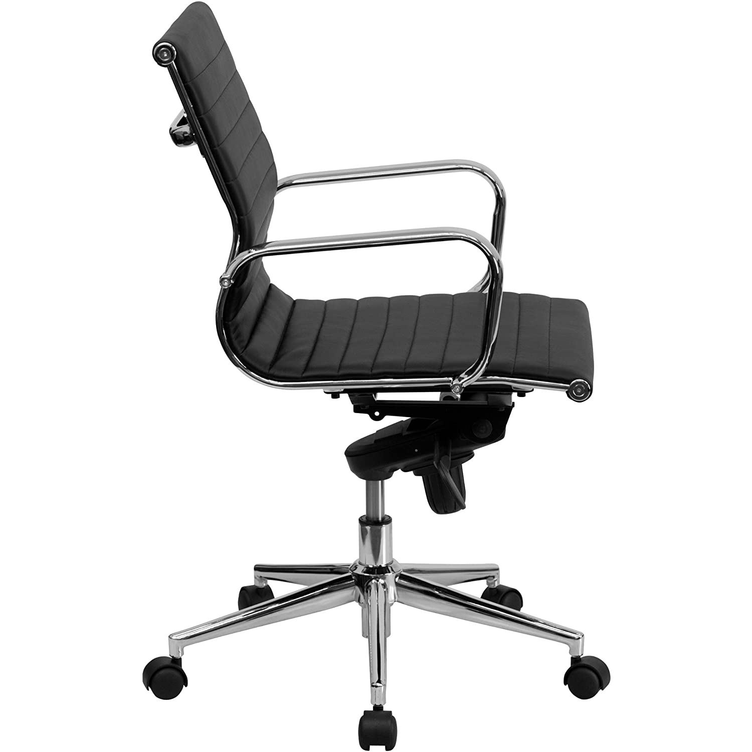 Nicer Furniture Modern Low back Ribbed Executive Office Chair, PU Leather, Black