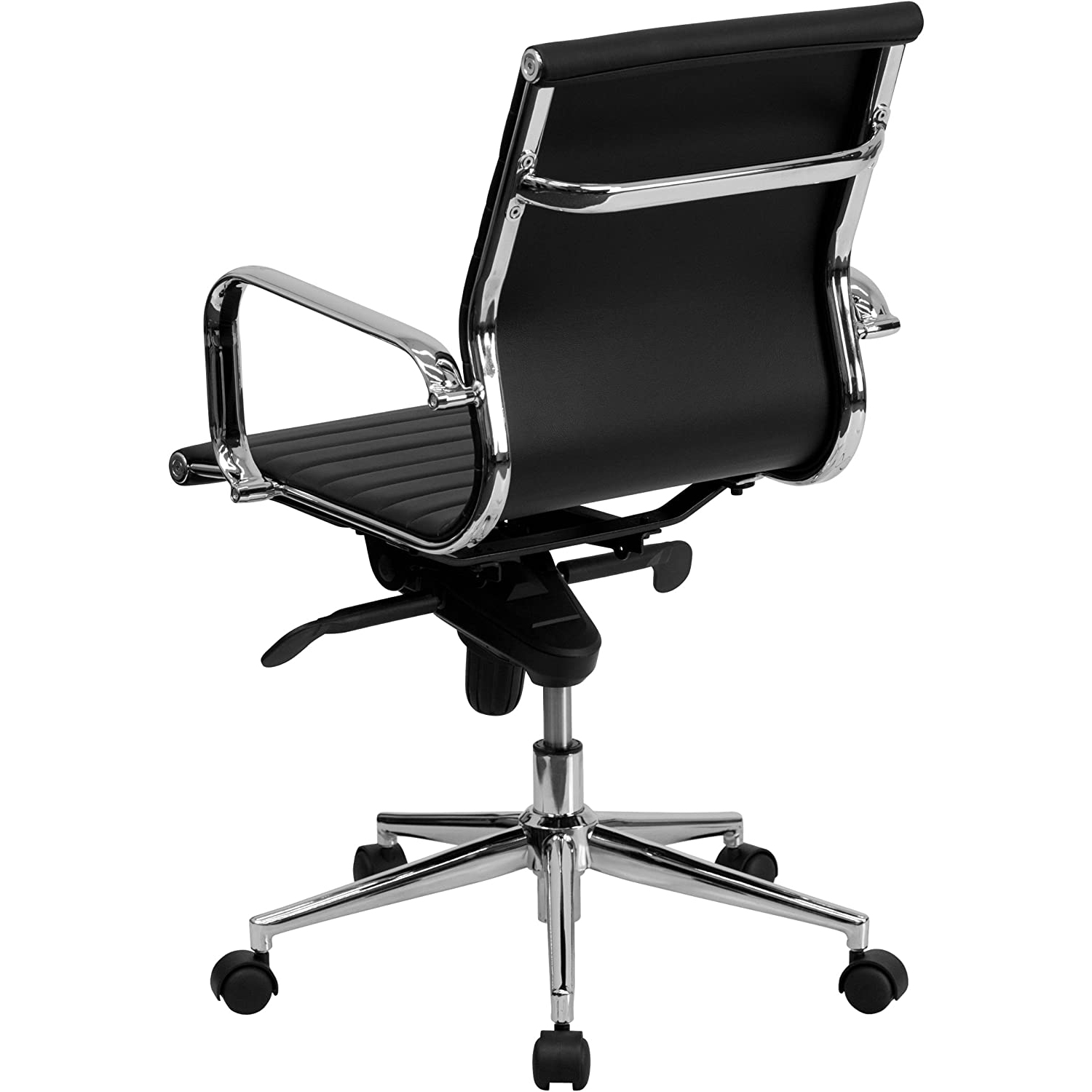 Nicer Furniture Modern Low back Ribbed Executive Office Chair, PU Leather, Black