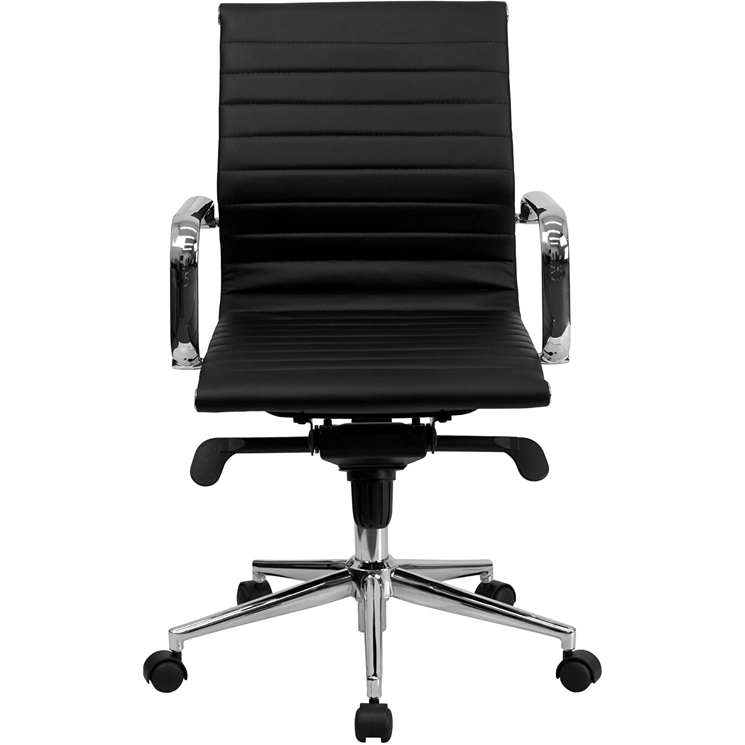 Nicer Furniture Modern Low back Ribbed Executive Office Chair, PU Leather, Black