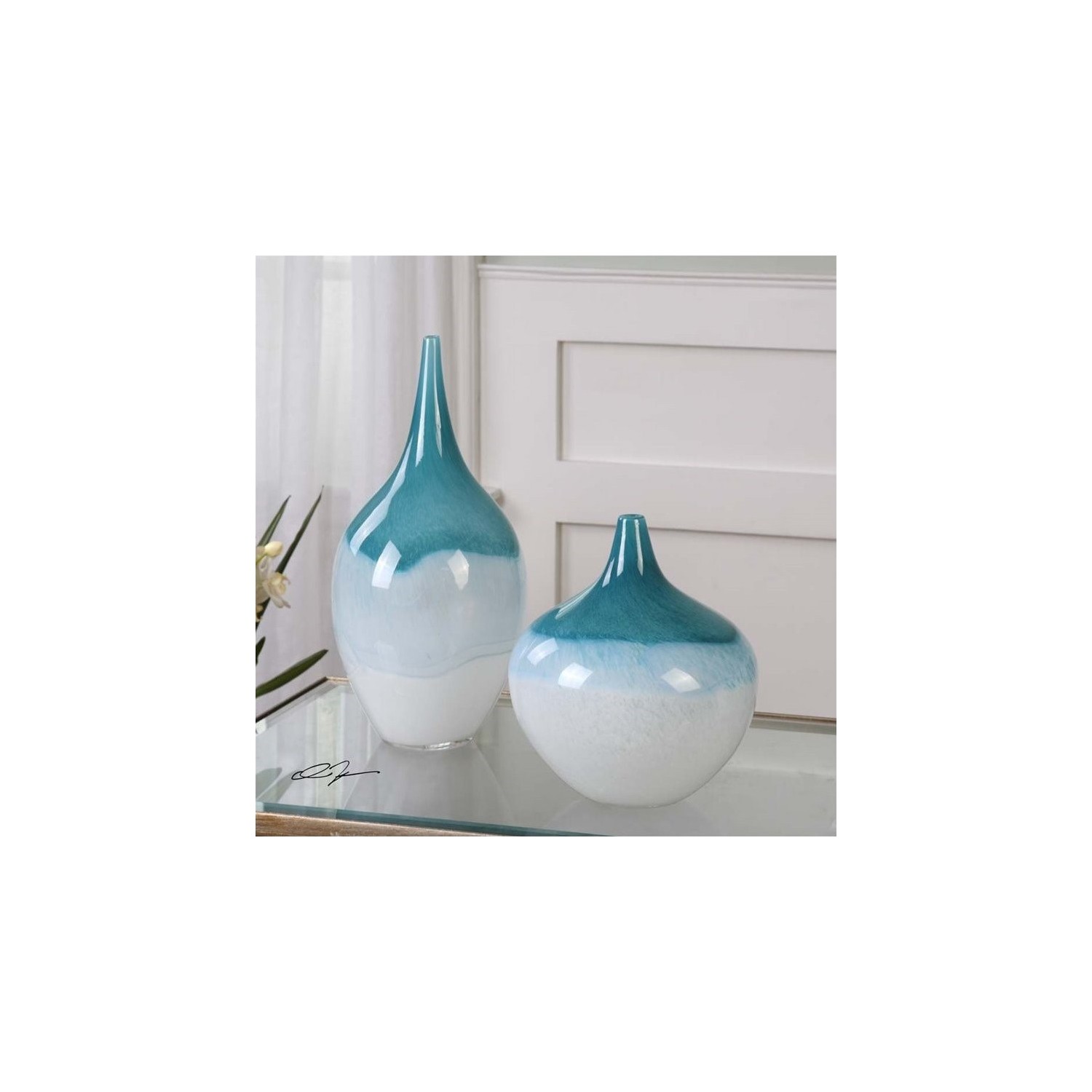 Uttermost Carla Teal White Vases