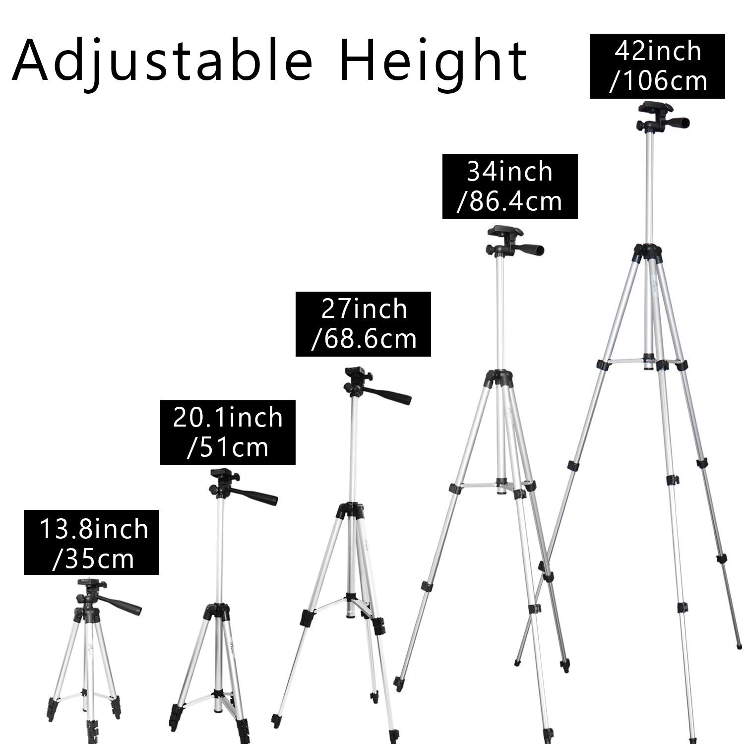 Tripod, Peyou® 42" Lightweight Aluminum Camera Tripod + Universal Smartphone Holder Mount + Bluetooth Wireless Remote Control