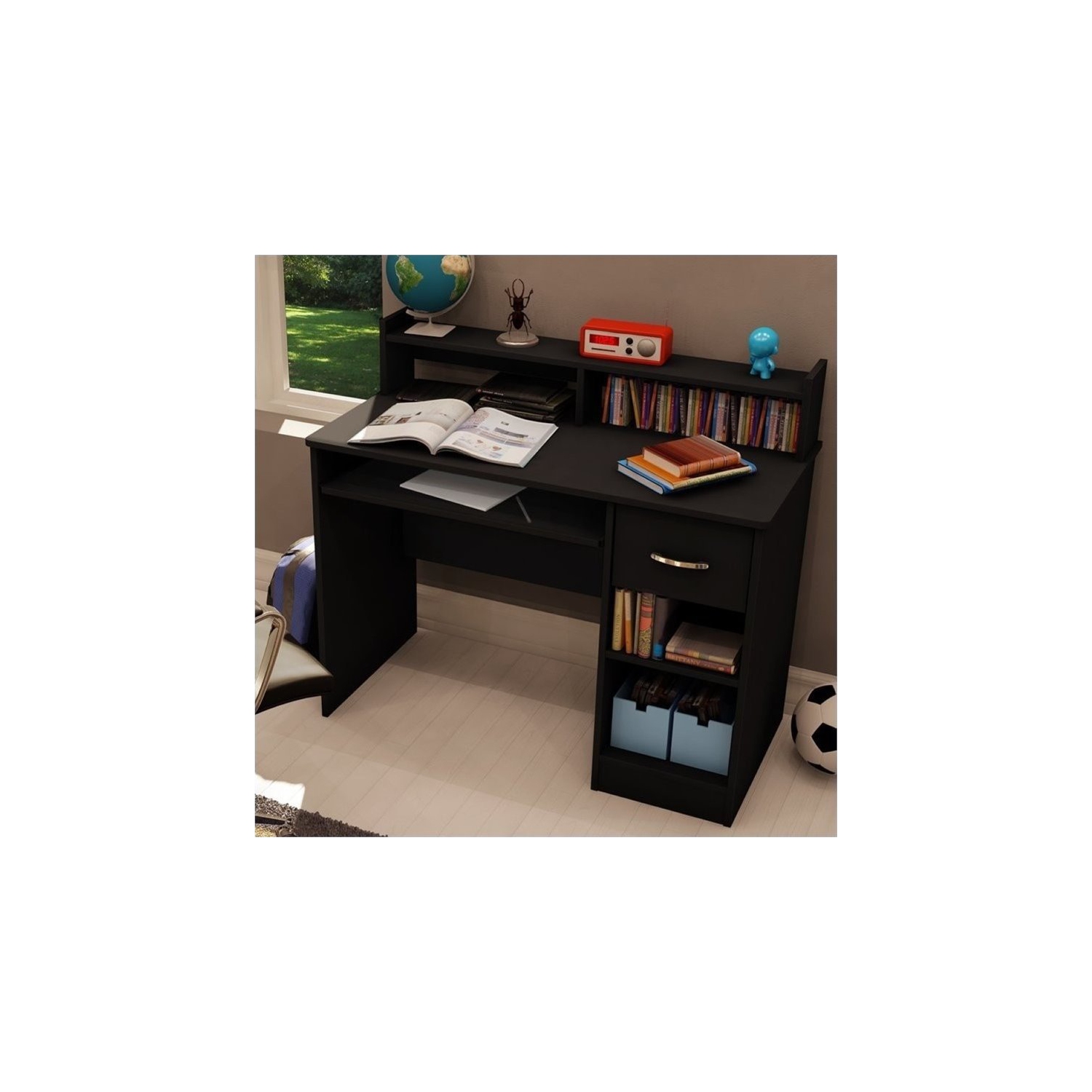 Bureau de travail avec support à clavier Axess, Noir solide de Meubles South Shore