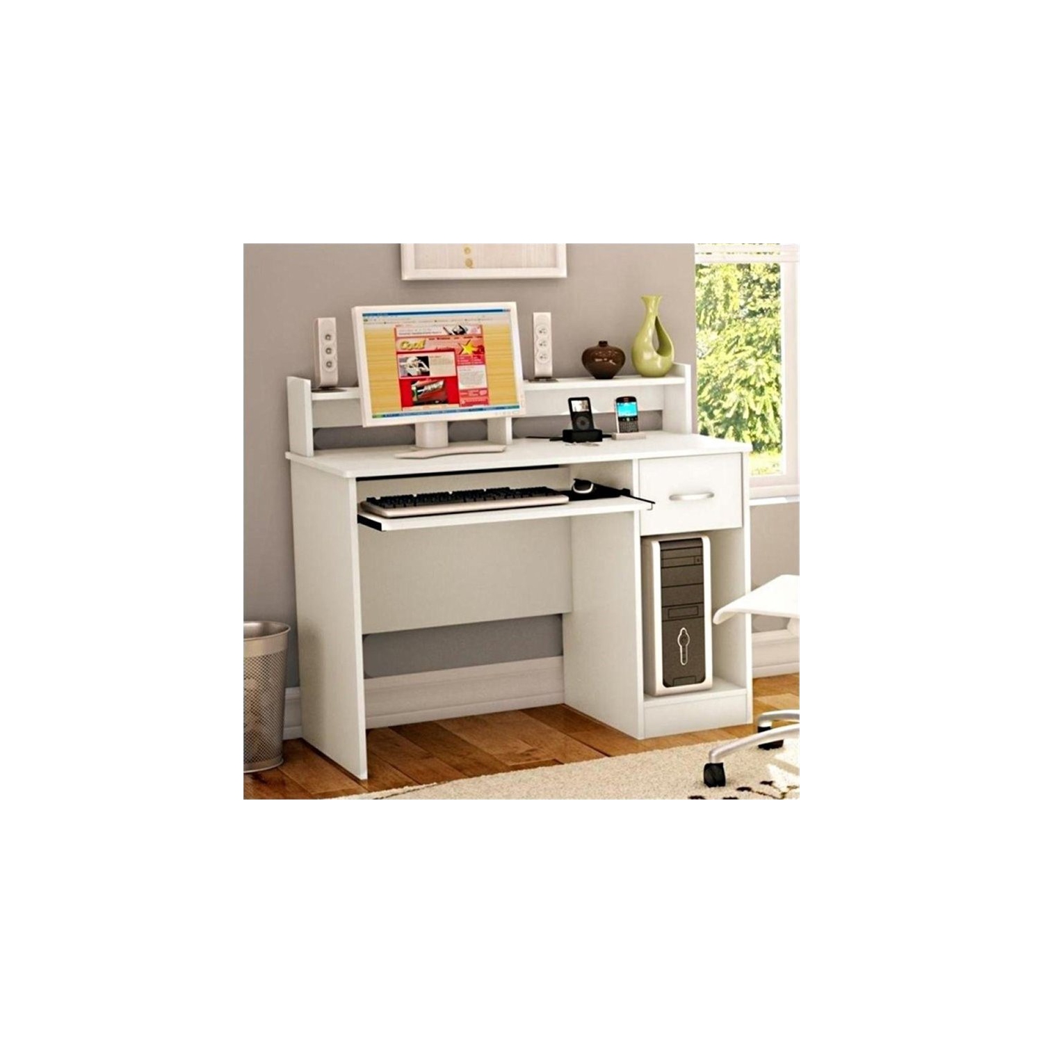 Bureau de travail avec support à clavier Axess, Blanc solide de Meubles South Shore