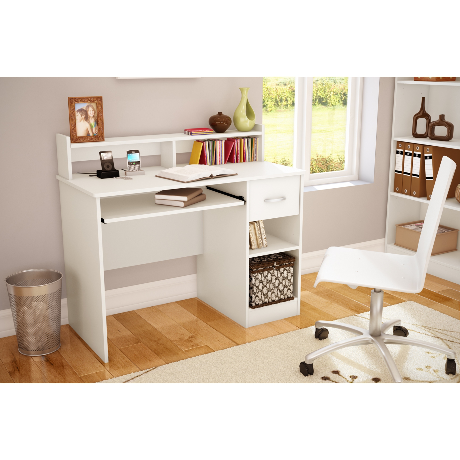 Bureau de travail avec support à clavier Axess, Blanc solide de Meubles South Shore