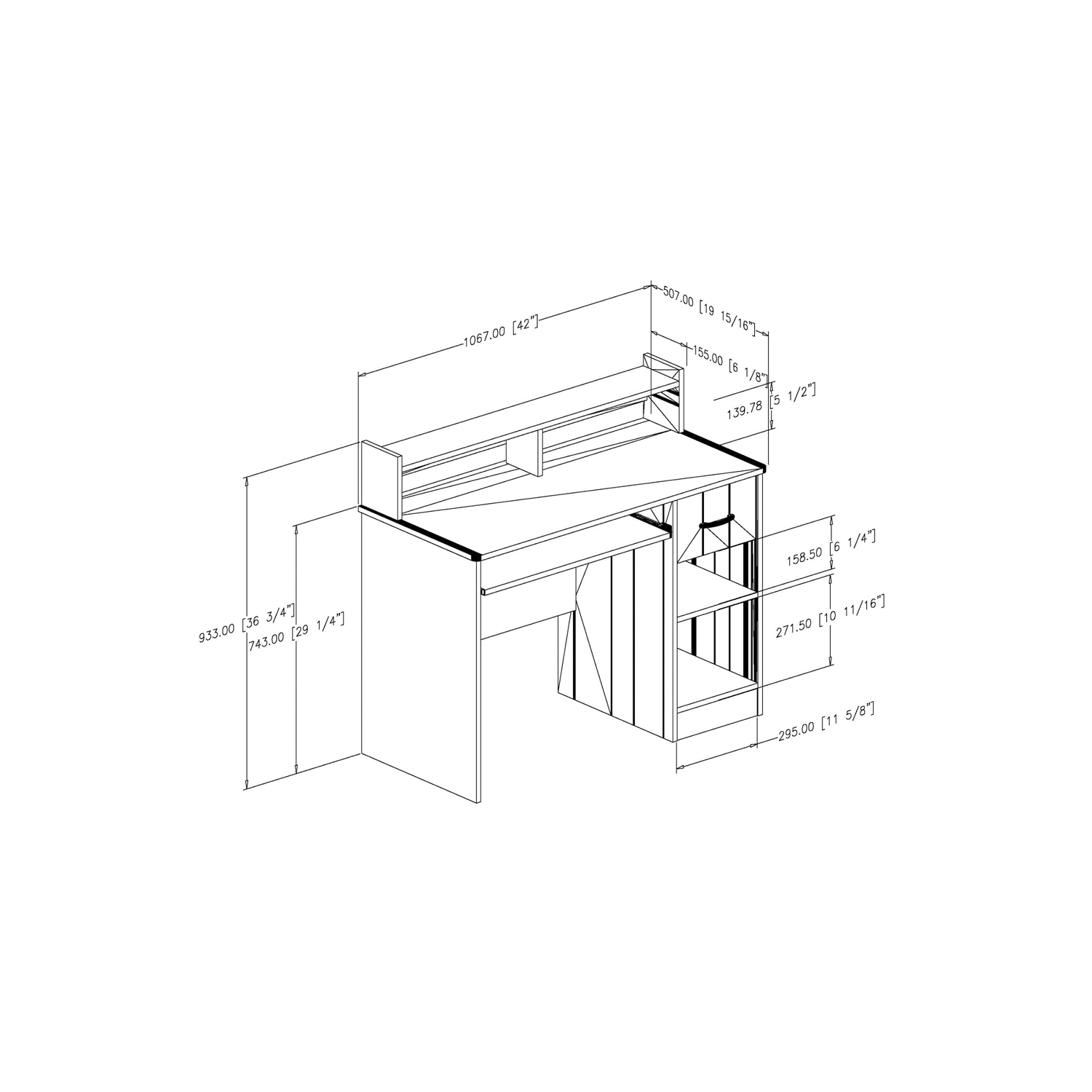 Bureau de travail avec support à clavier Axess, Blanc solide de Meubles South Shore