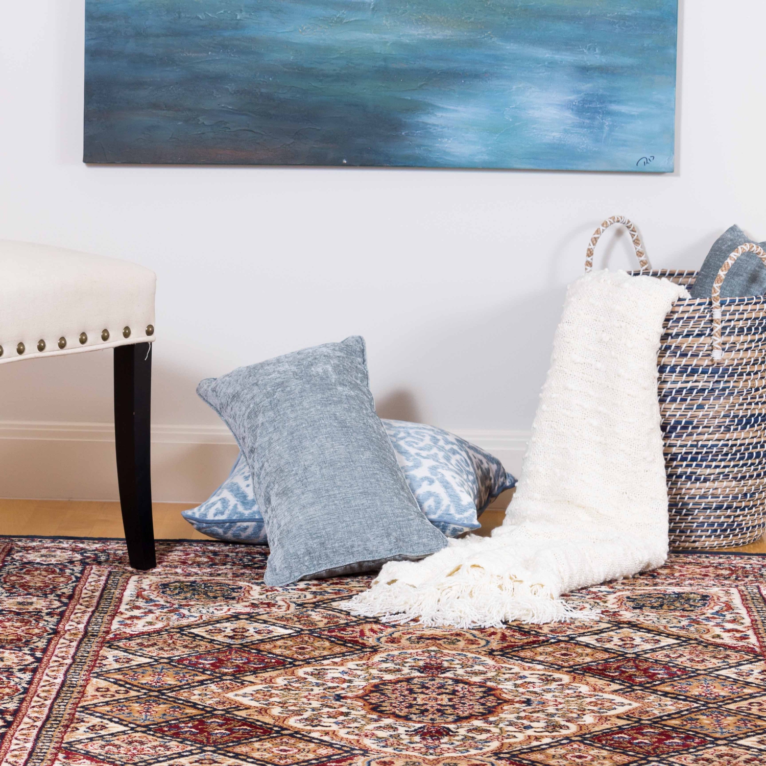 Tapis de 6'7"x9'6" pi de Kerman d'AG Home - Bleu marine mosaïque