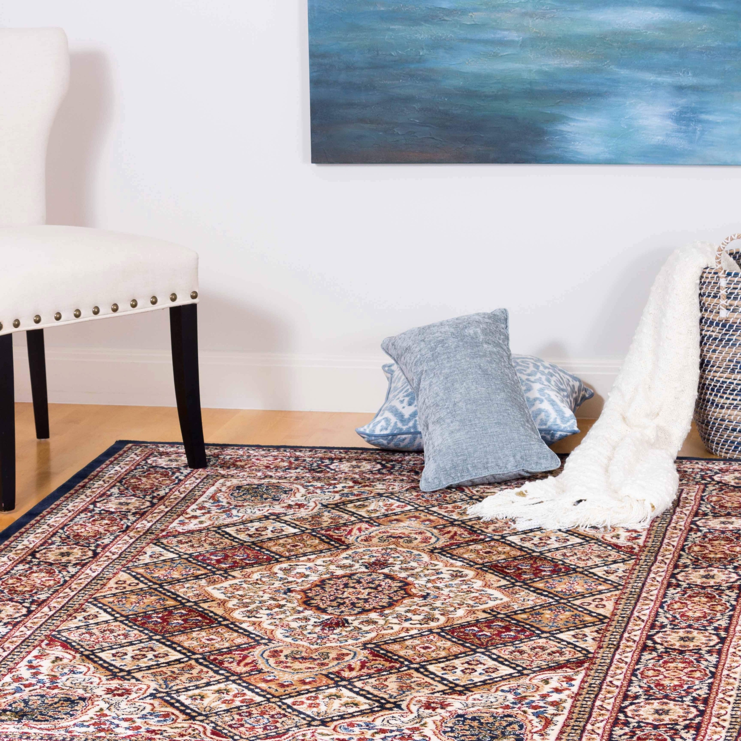 Tapis de 6'7"x9'6" pi de Kerman d'AG Home - Bleu marine mosaïque