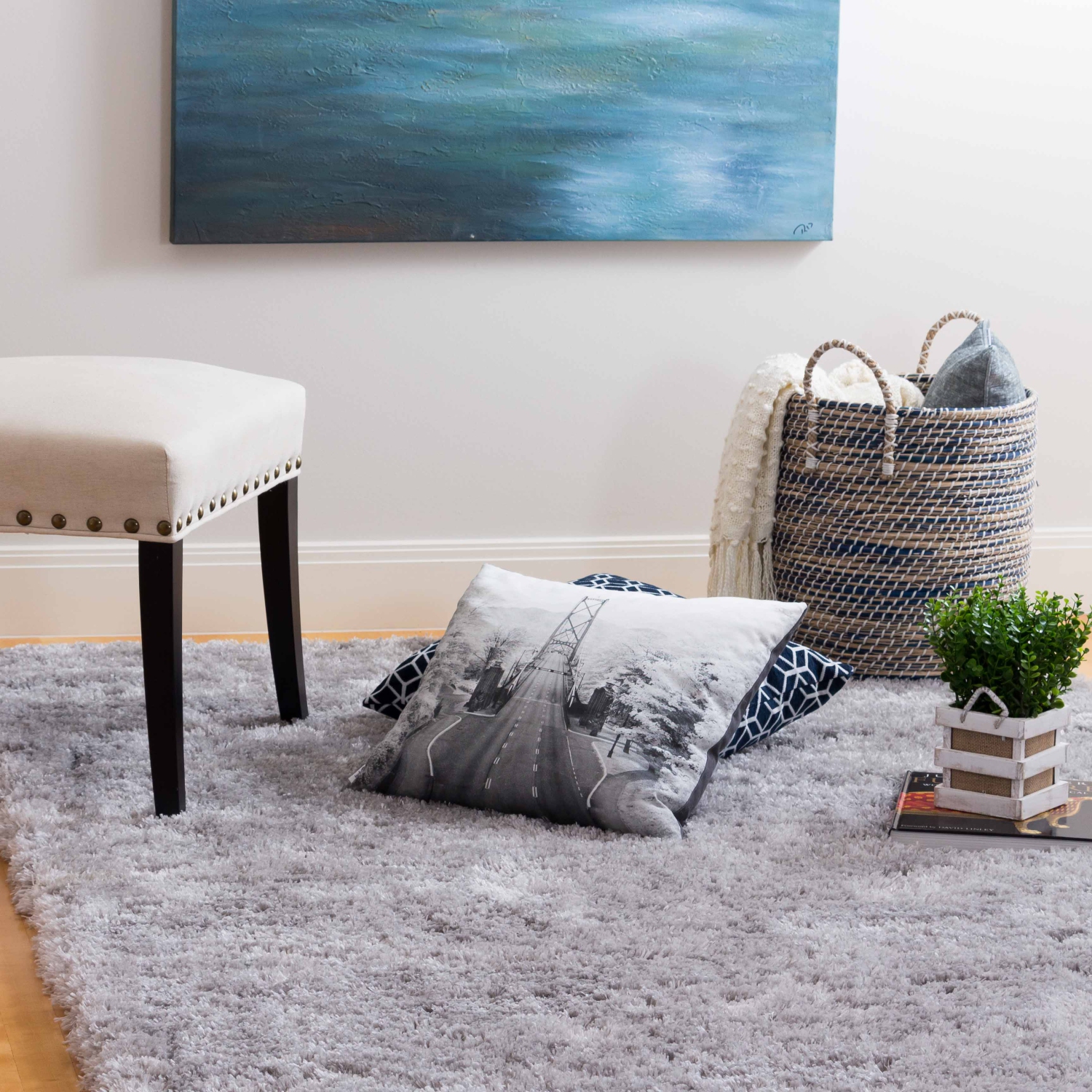 Tapis à poils longs 3 pi 11 po x 5 pi 7 po Kerrisdale d’AG Home - Gris