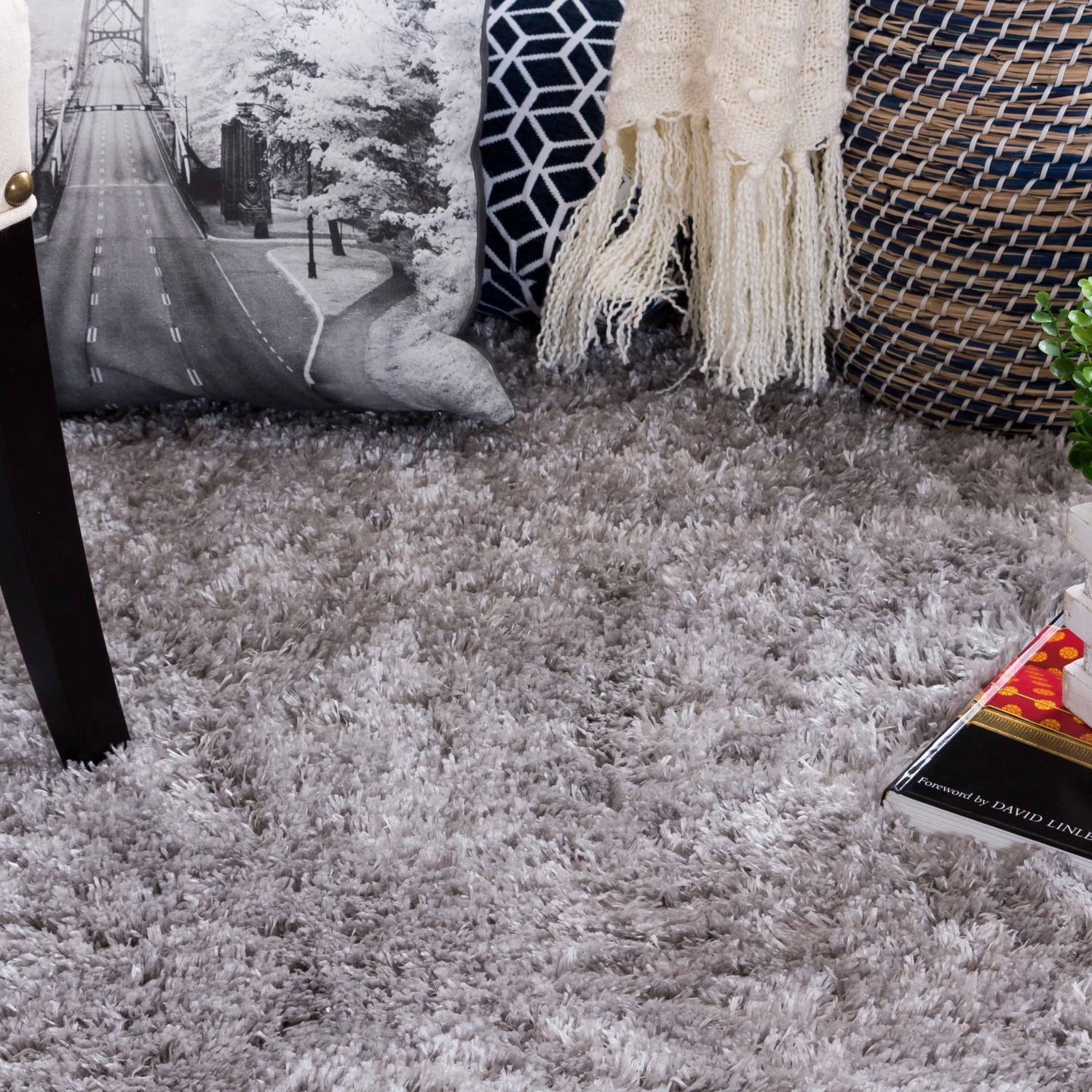 Tapis à poils longs 3 pi 11 po x 5 pi 7 po Kerrisdale d’AG Home - Gris