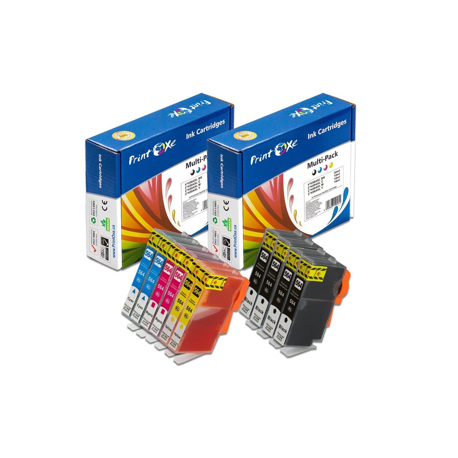 PrintOxe™ Compatible 564XL 10 Ink Cartridges ; 2 Sets + 2 BK = 4 Large Black 564XLK , 2 Magenta 564XLM , 2 Cy