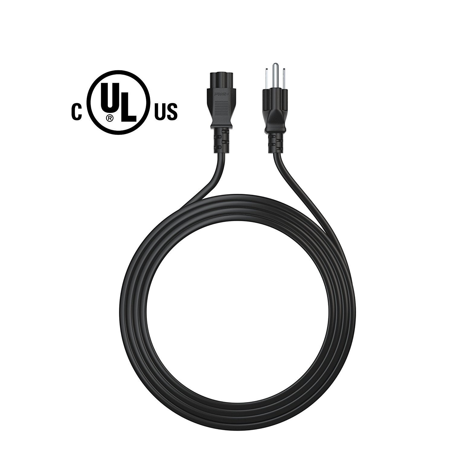 Pwr+ UL Listed NEMA 5-15P to IEC320C5 Long 6 Ft 3 Prong AC Laptop Power Cord Cable for For Dell Inspiron Latitude