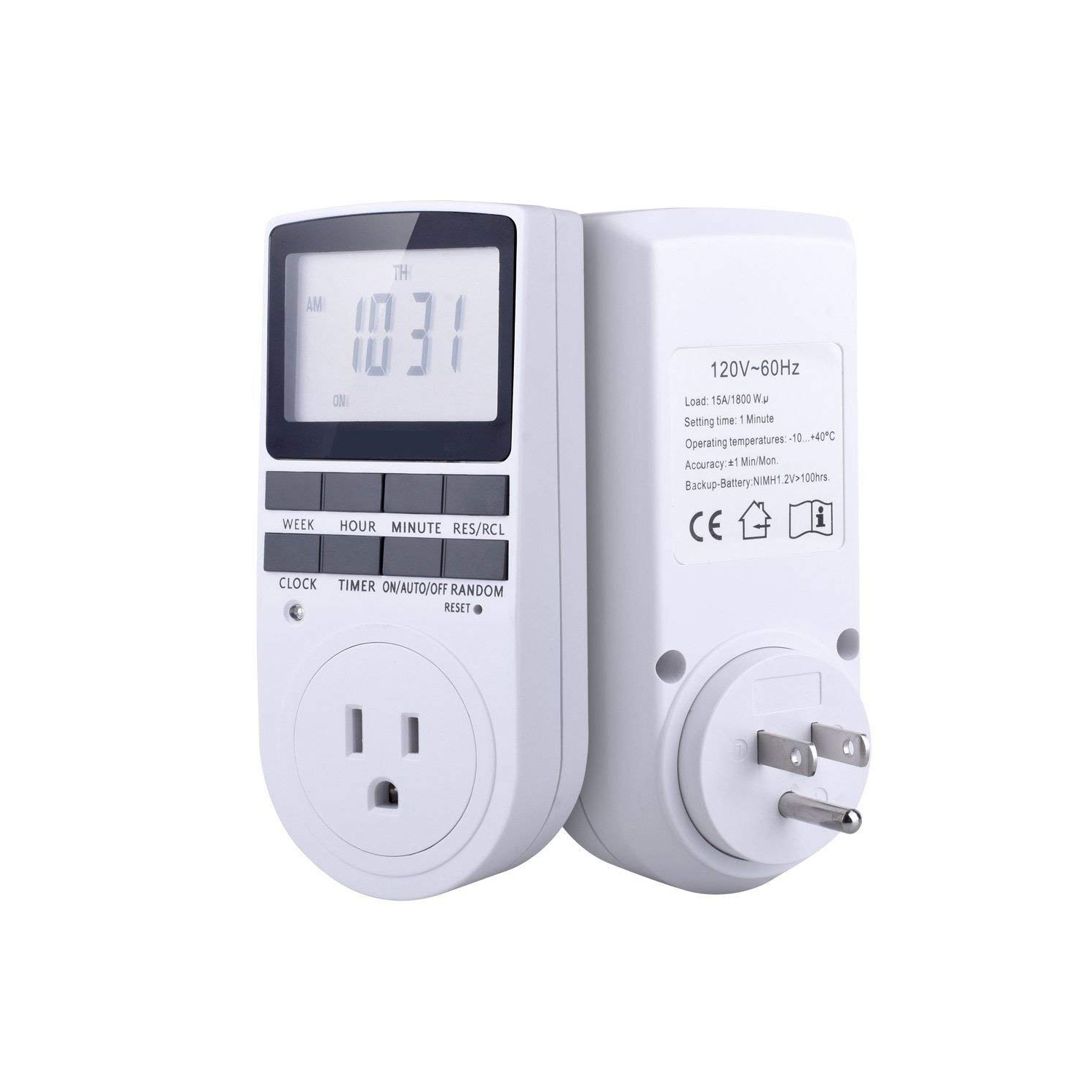 15A 1800W 24 Hour Digital Timer Socket, 7 Day Digital Programmable Switch with 3-prong Outlet for Lights and Appliances