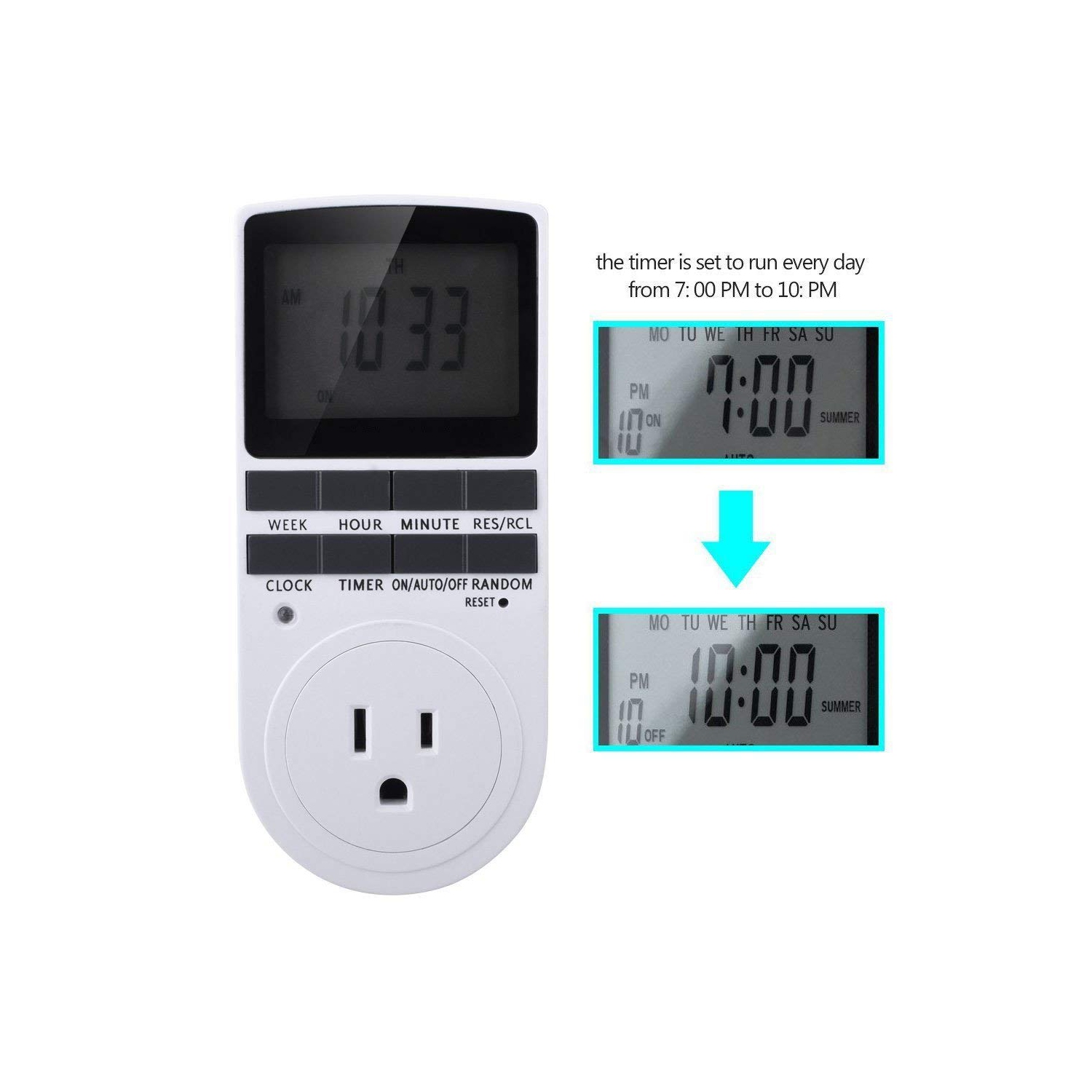 15A 1800W 24 Hour Digital Timer Socket, 7 Day Digital Programmable Switch with 3-prong Outlet for Lights and Appliances