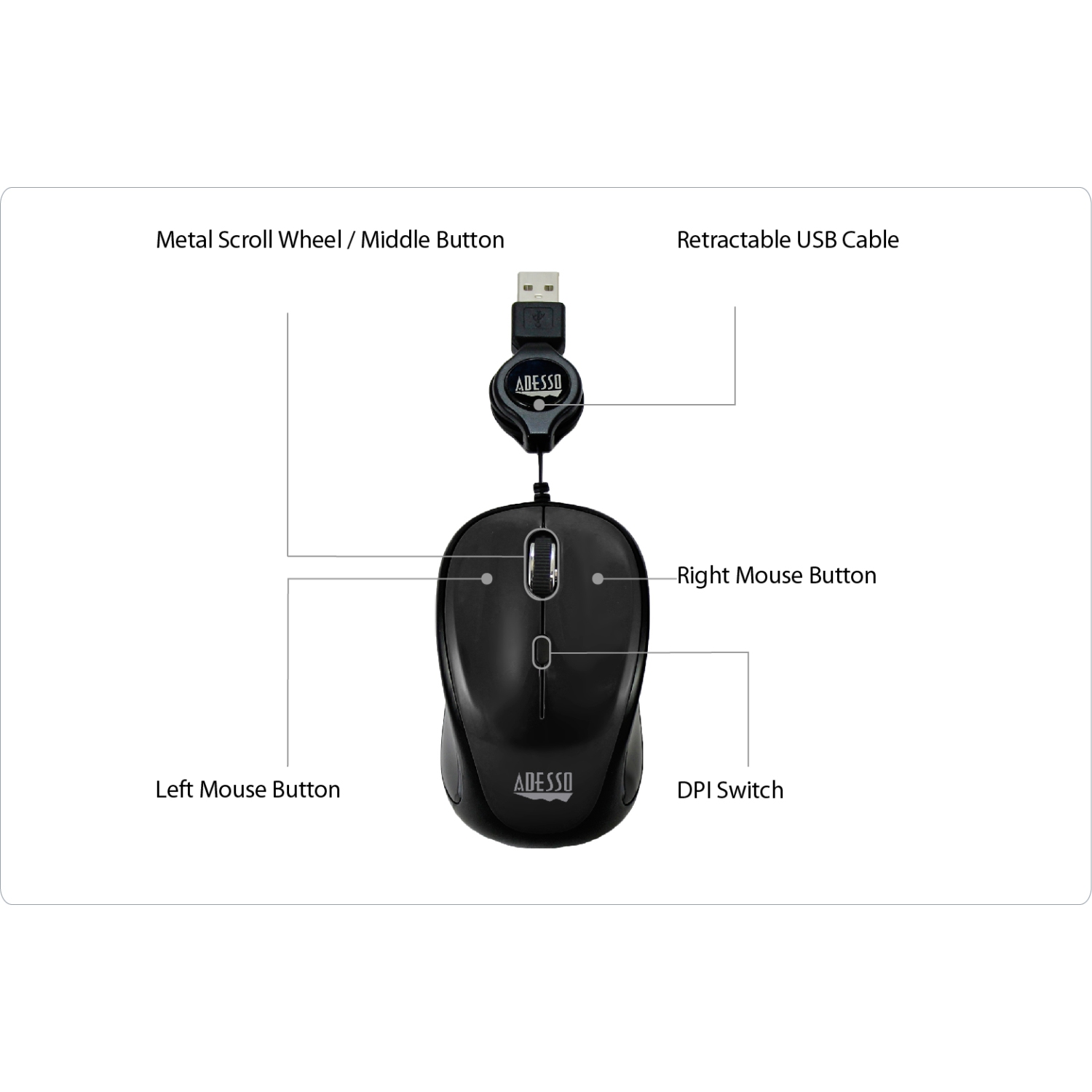 Adesso iMouse S8B - USB Illuminated Retractable Mini Mouse