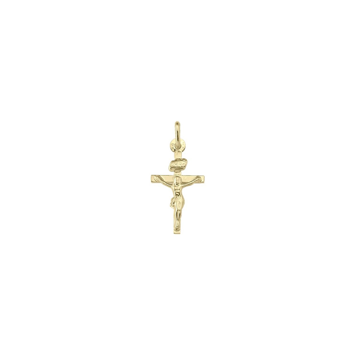10K Yellow Gold Flat Religious Classic Italian Cross with Crucifix