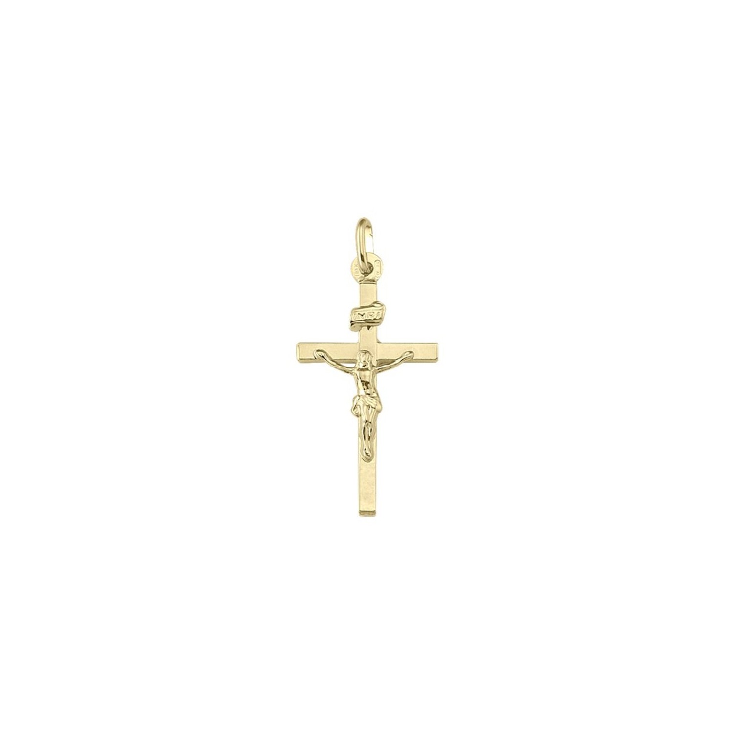 10K Yellow Gold Flat Religious Classic Italian Cross with Crucifix