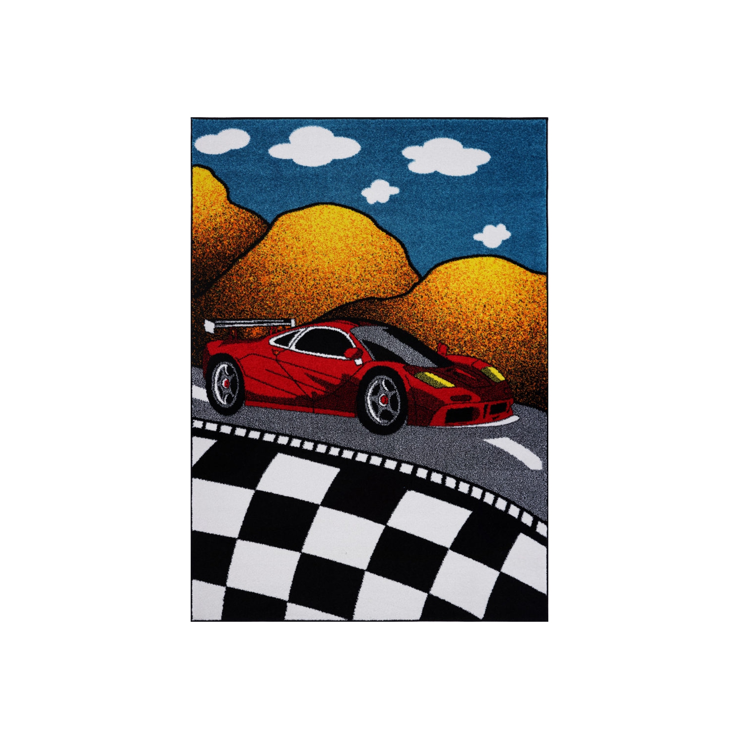 Ladole Rugs Red and Black Car on Road Kids Area Rug in Multicolor, 5x7