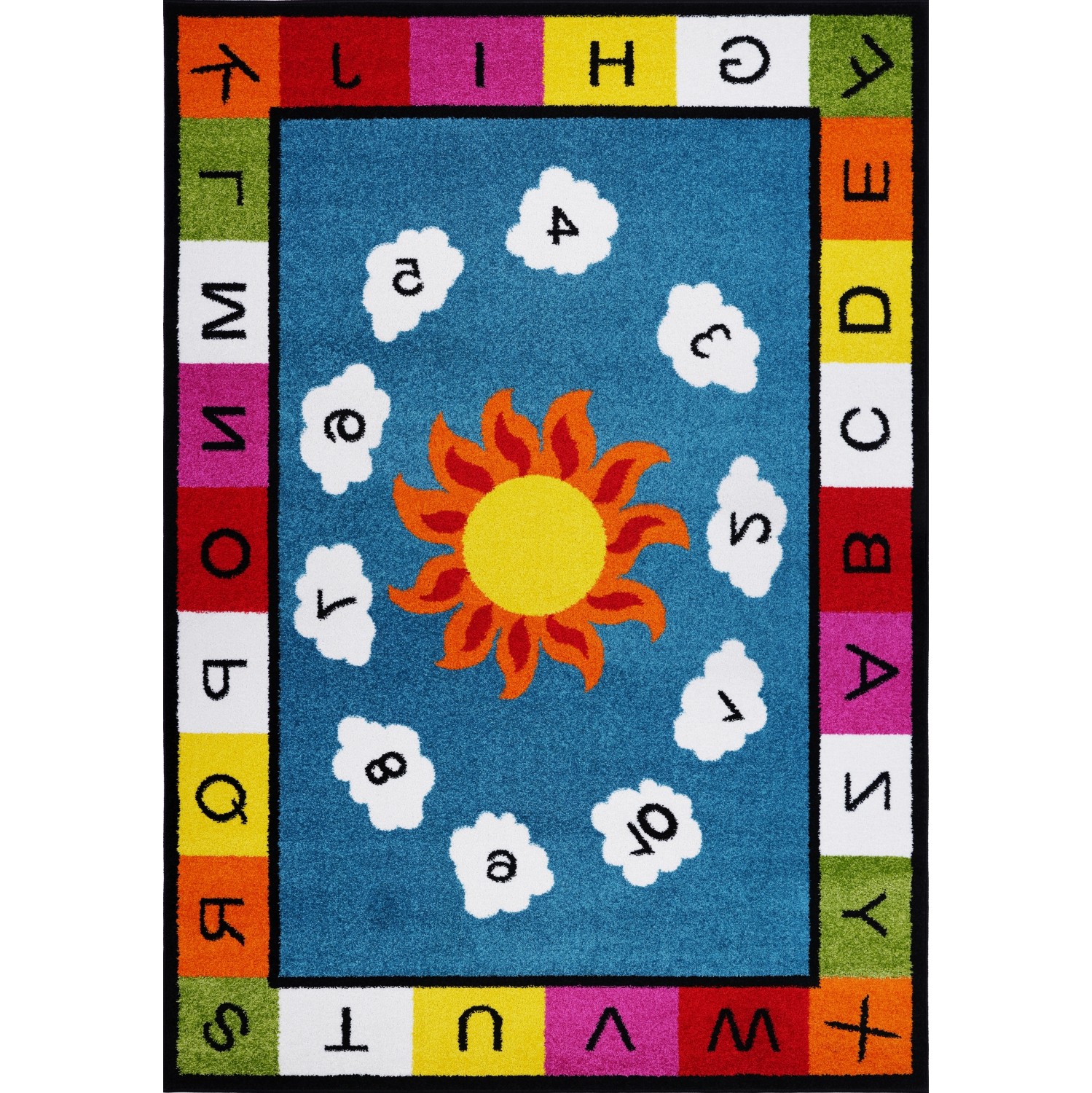 Adole – Tapis bleu pour enfants, nombres et alphabet, 4 x 6 pi