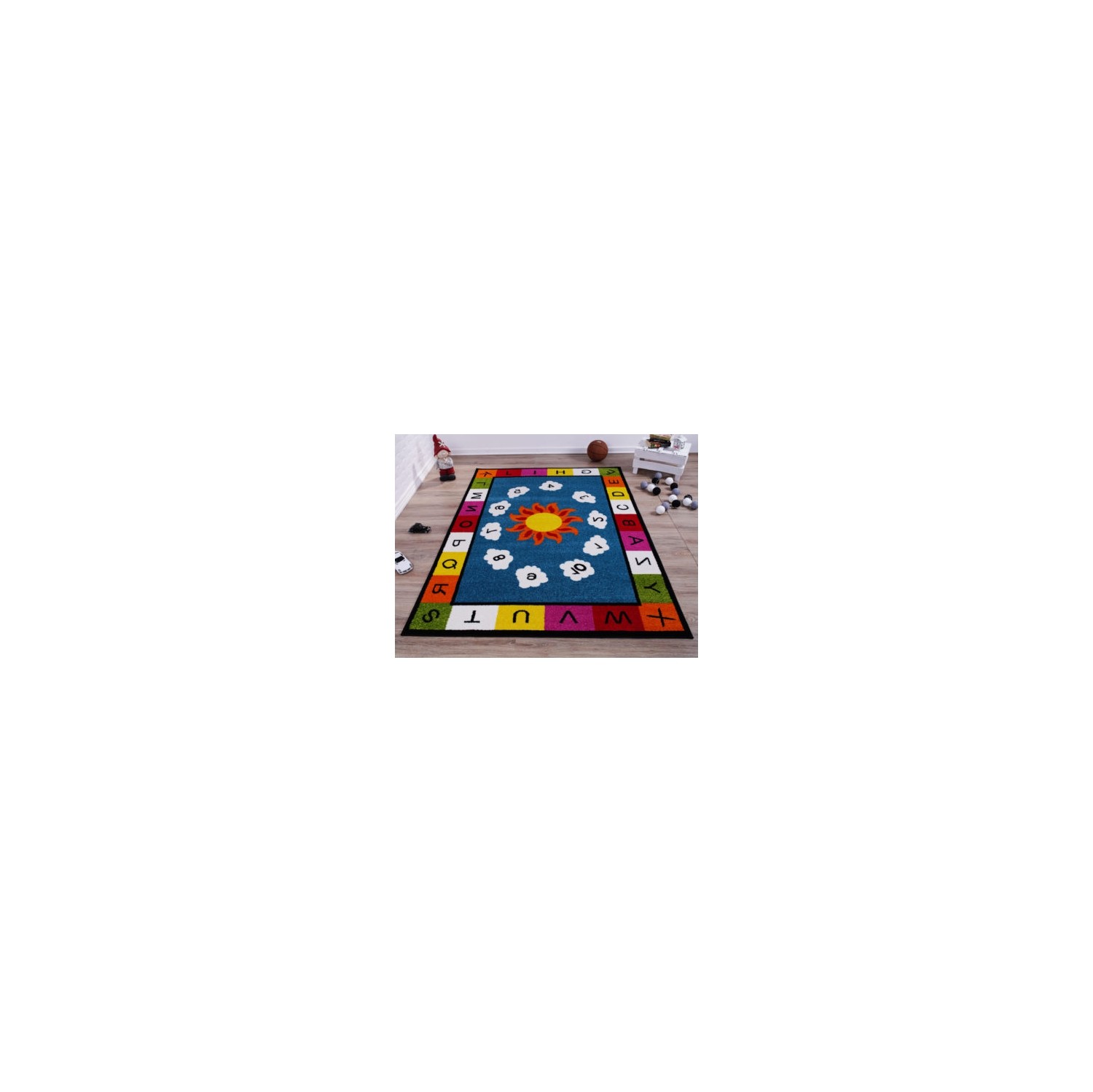 Adole – Tapis bleu pour enfants, nombres et alphabet, 4 x 6 pi