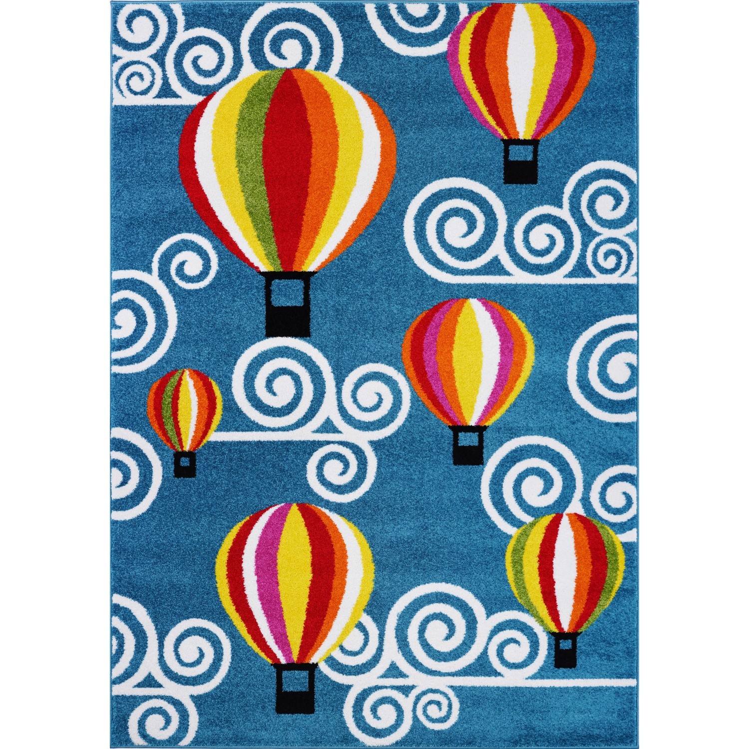 LA Dole Hot Air Balloon Kids Carpet 3'11" x 5'3" Rectangle Area Rug - Blue/Multi-Colour