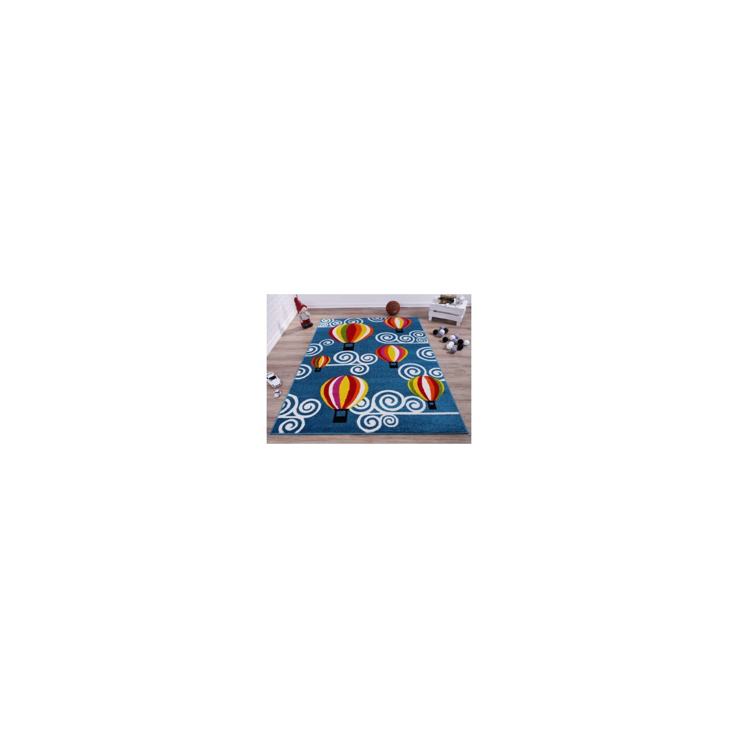 LA Dole Hot Air Balloon Kids Carpet 3'11" x 5'3" Rectangle Area Rug - Blue/Multi-Colour