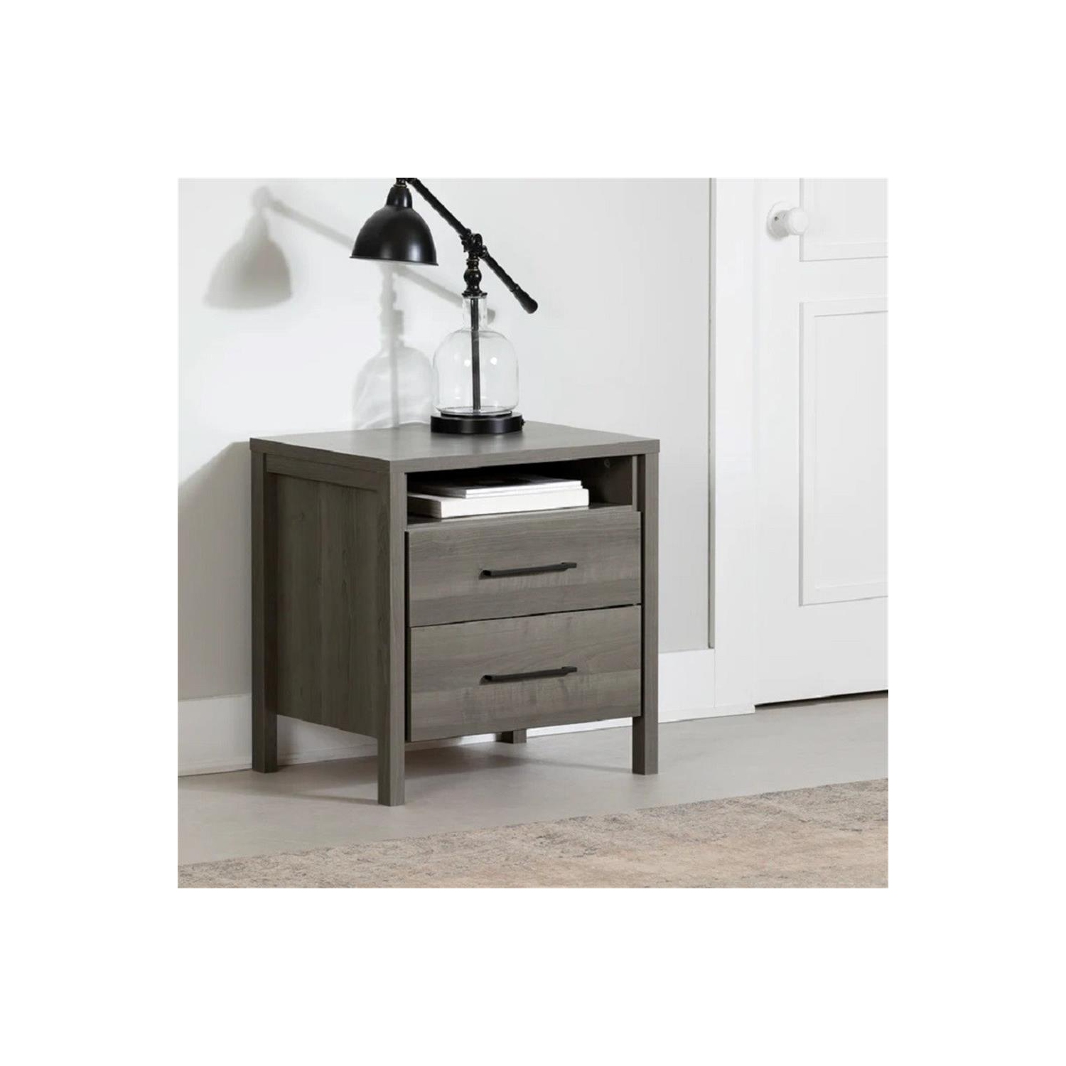 South Shore Gravity 2-Drawer Nightstand, Gray Maple