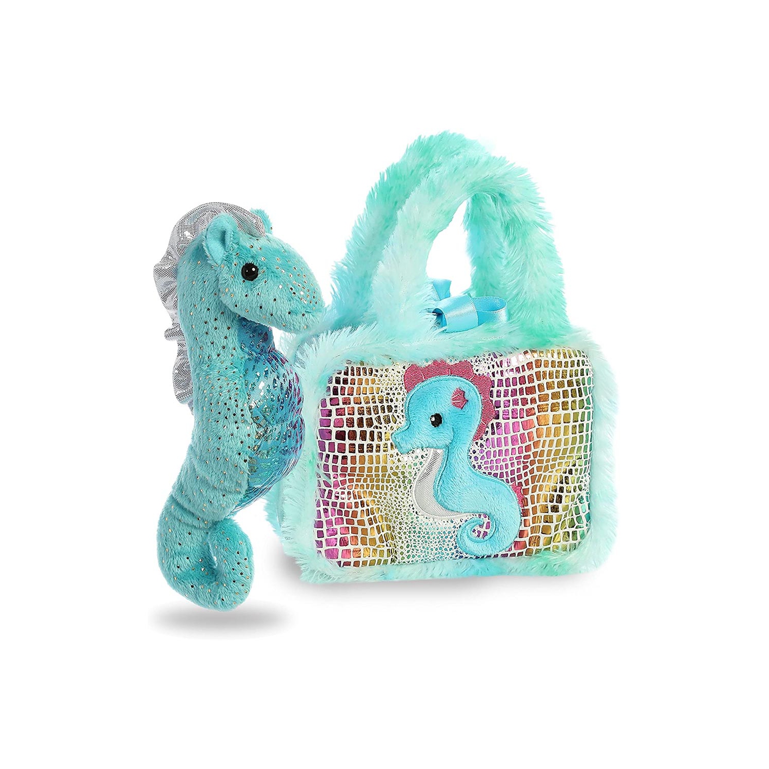 Aurora World Pet Carrier Plush Toy Animal, Fancy Pals Seahorse, 6"