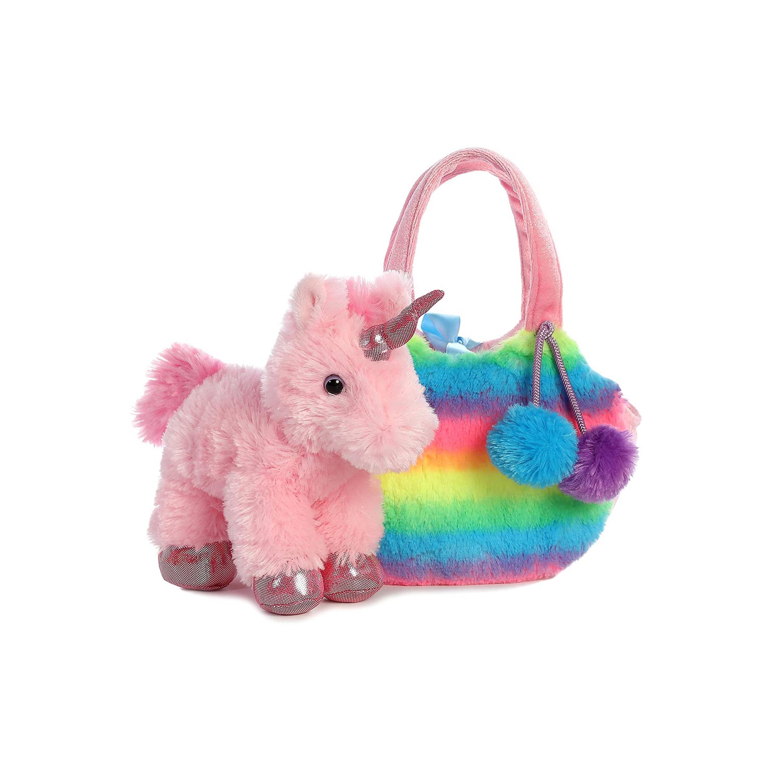 Aurora World Fancy Pals Pet Unicorn Carrier Plush, Rainbow
