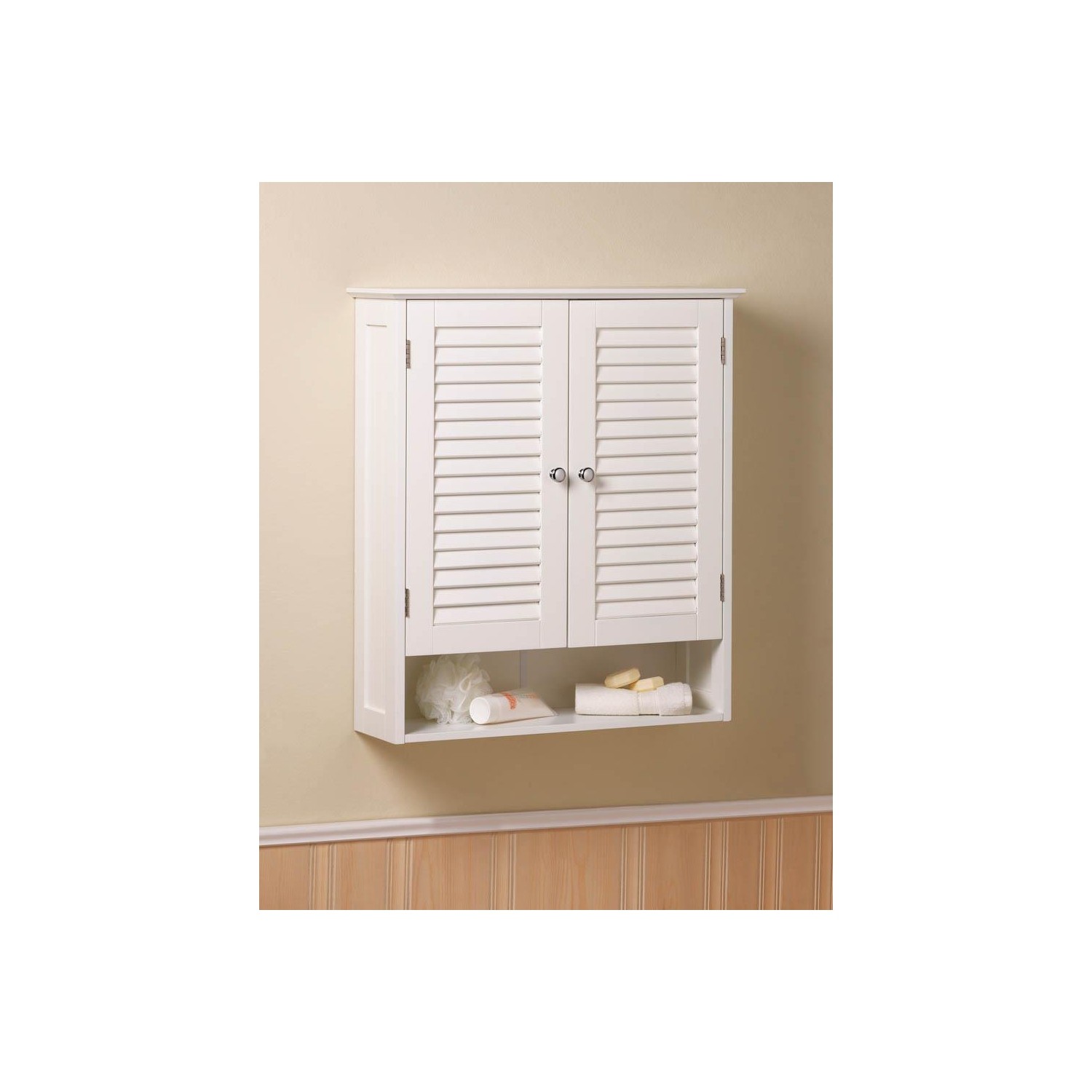 Accent Plus Bathroom Decorative Nantucket Wooden Wall Cabinet - White