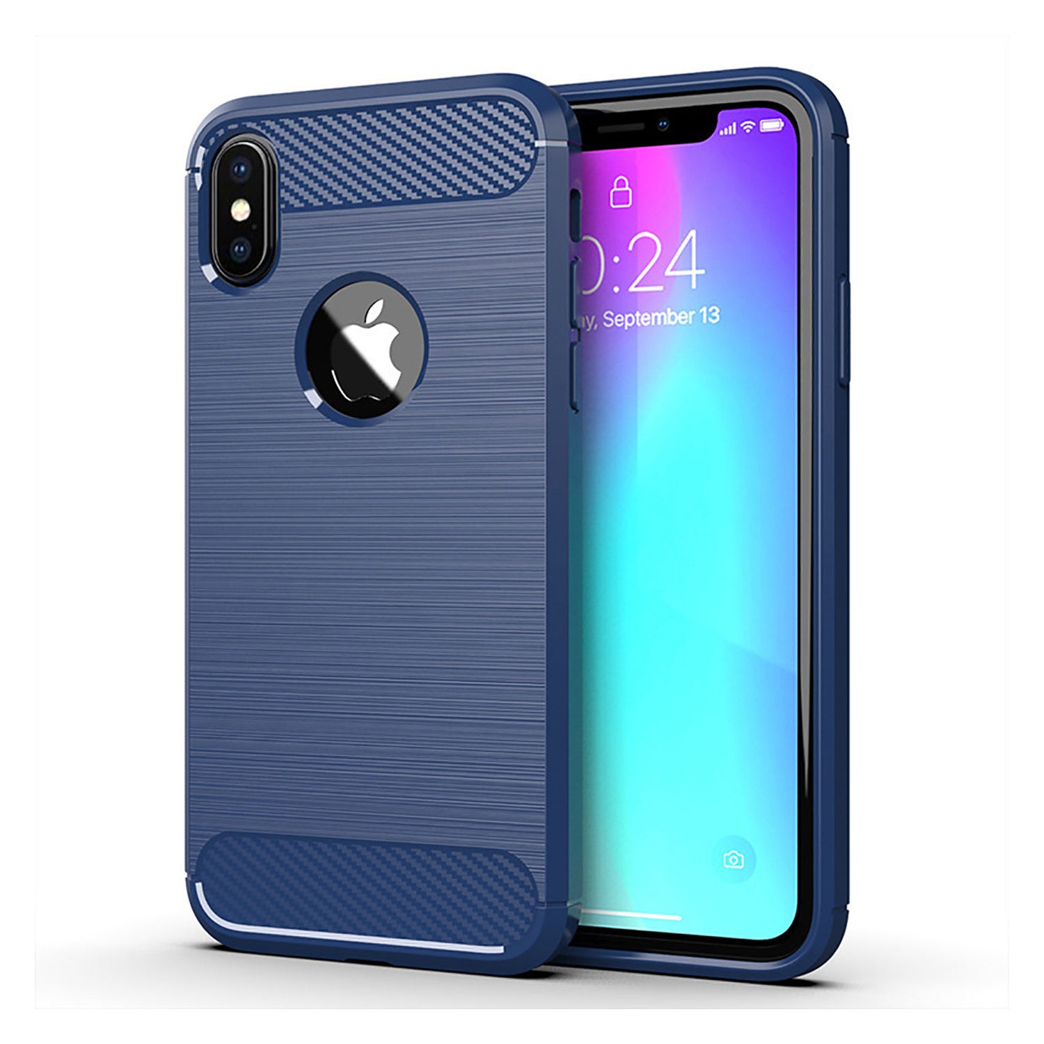 PANDACO Navy Brushed Metal Case for iPhone X or iPhone XS