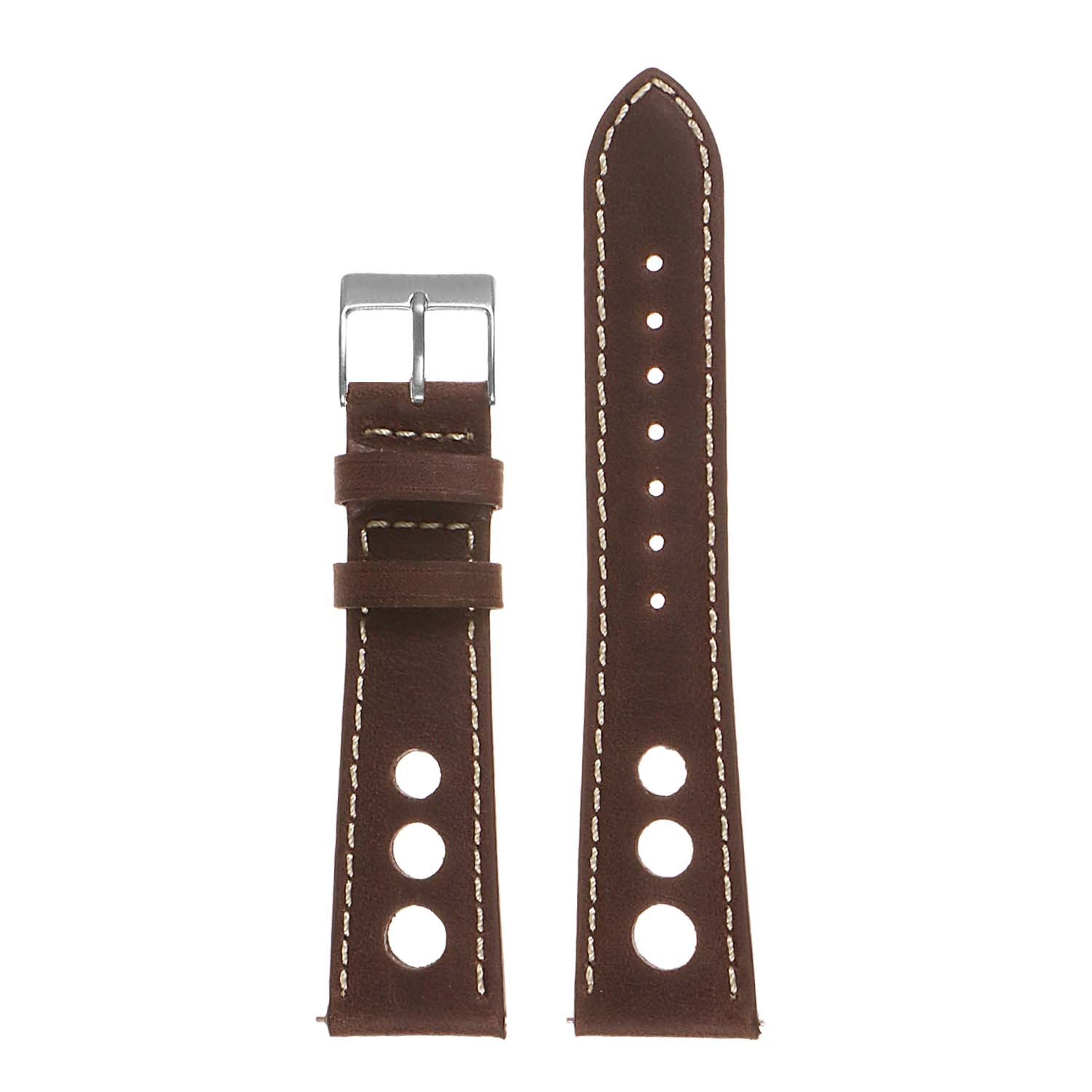 DASSARI Carrera 18mm Brown Distressed Leather Quick Release GT Rally Racing Watch Band Strap