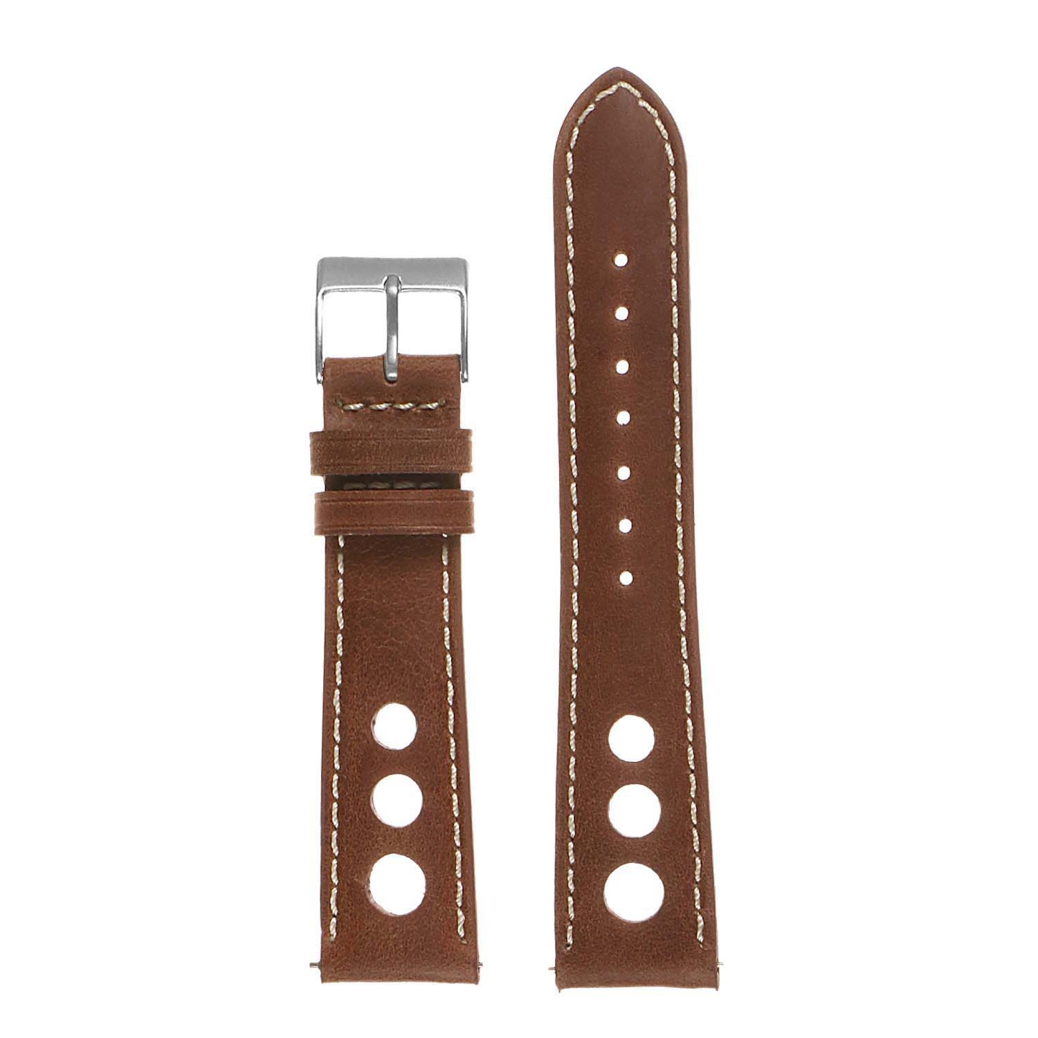 DASSARI Carrera 18mm Tan Distressed Leather Quick Release GT Rally Racing Watch Band Strap