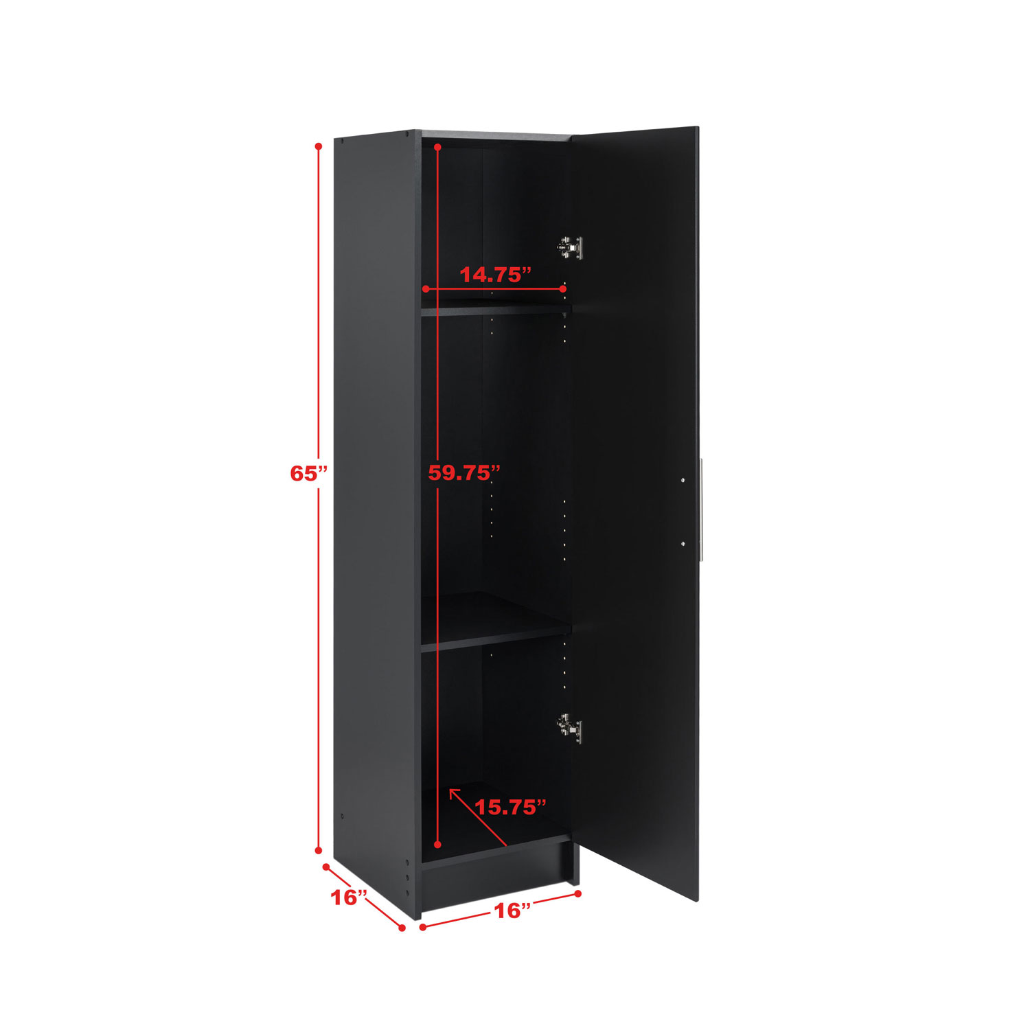 Armoire en bois Elite Home Storage 65 po 2 tablettes avec porte – Noir