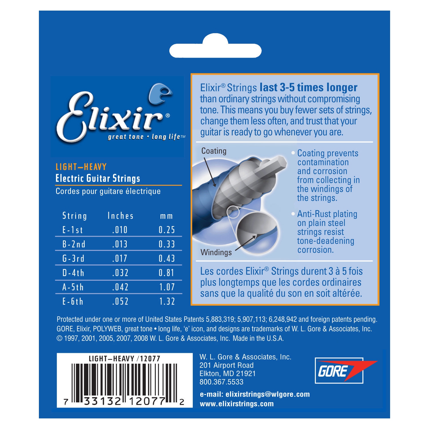 Elixir 6 String Electric Guitar Strings, Light Top Heavy Bottom, Nanoweb Coating 12077