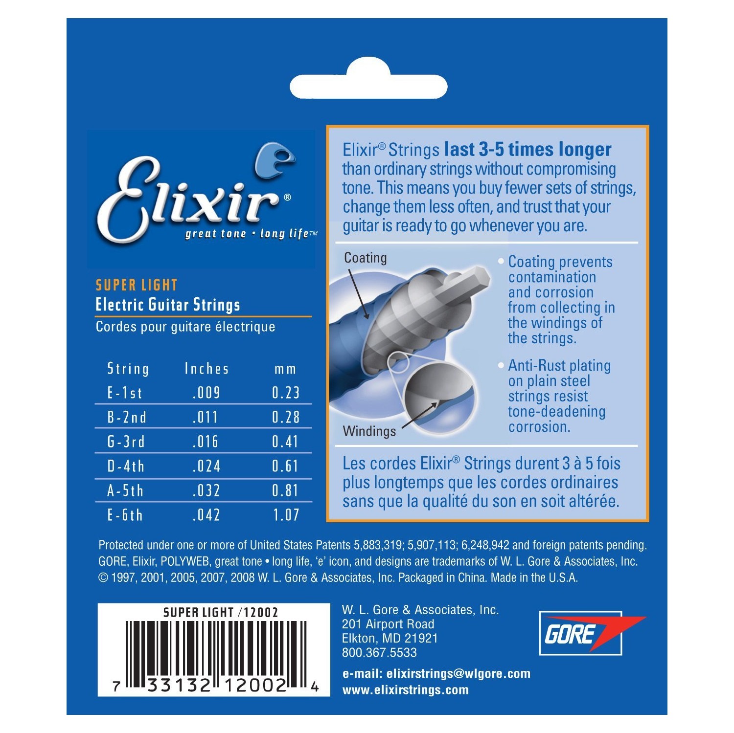 Elixir Strings Electric Guitar Strings, 6-String, Super Light NANOWEB Coating 12002