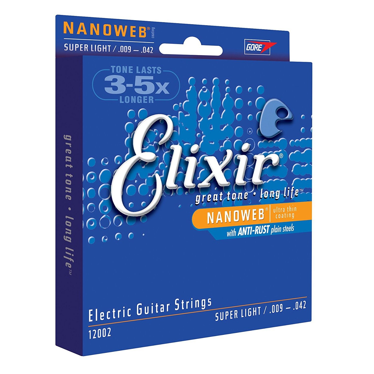 Elixir Strings Electric Guitar Strings, 6-String, Super Light NANOWEB Coating 12002