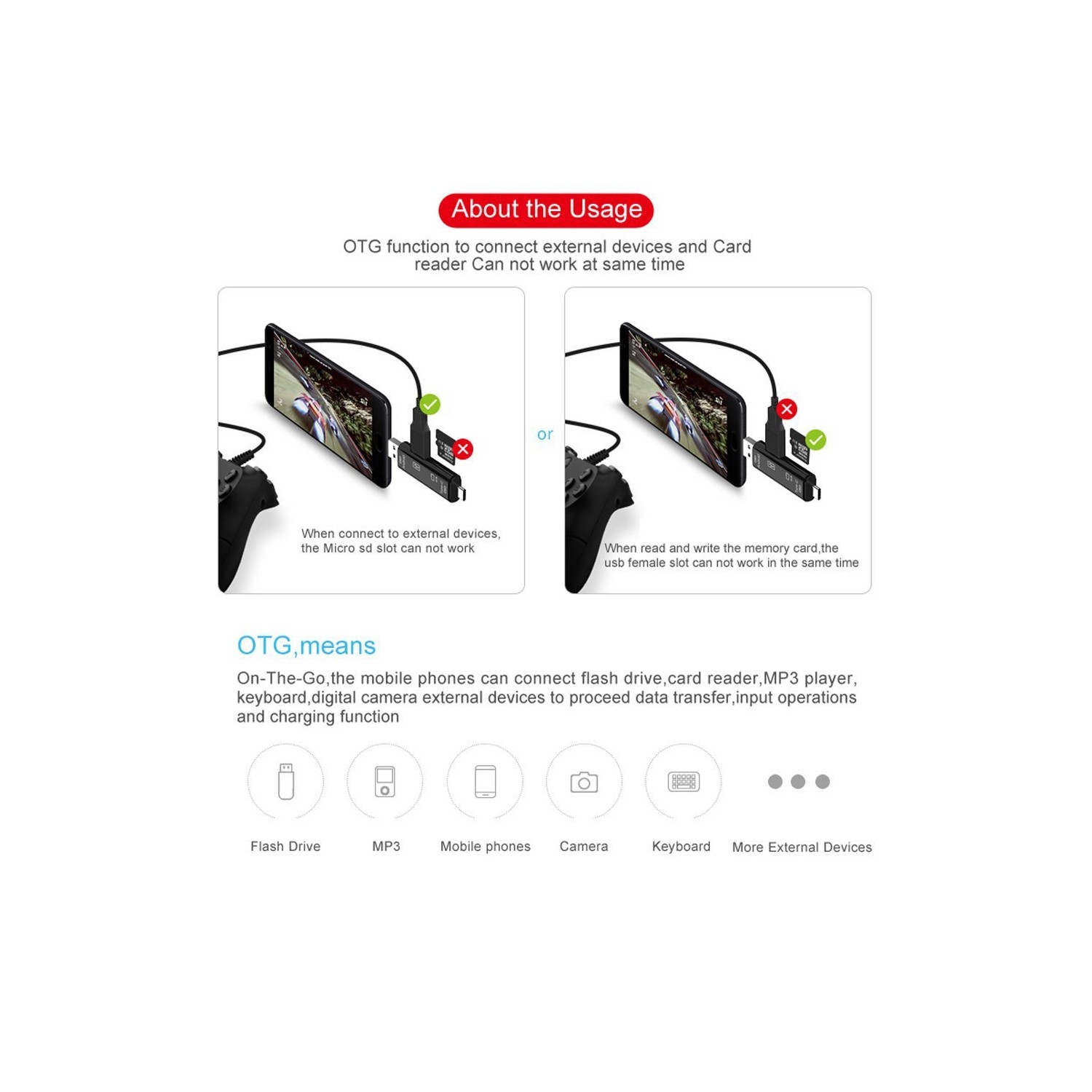 Adaptateur USB/USB 3.1 de type C/micro USB externe pour carte microSD OTG d’axGear