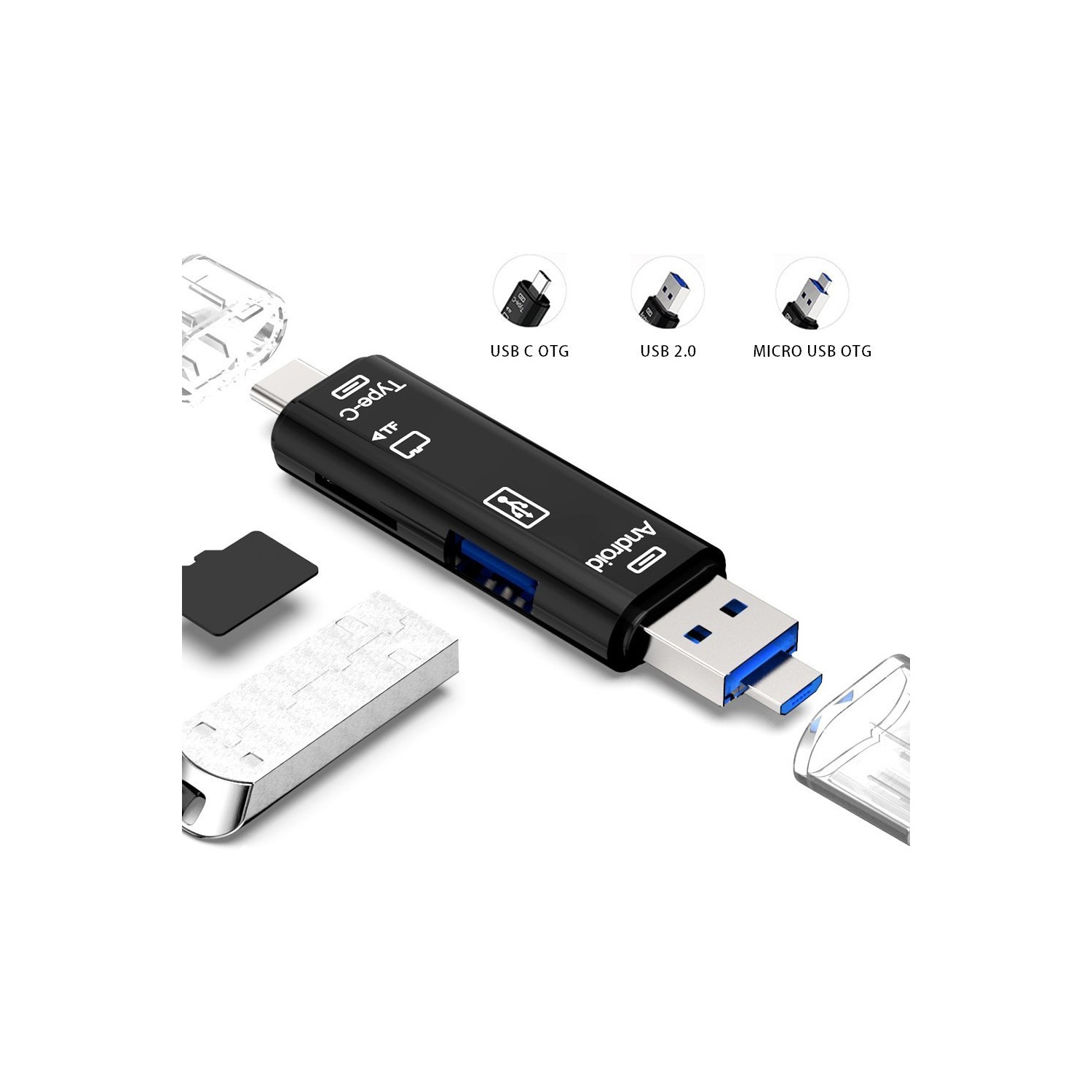Adaptateur USB/USB 3.1 de type C/micro USB externe pour carte microSD OTG d’axGear