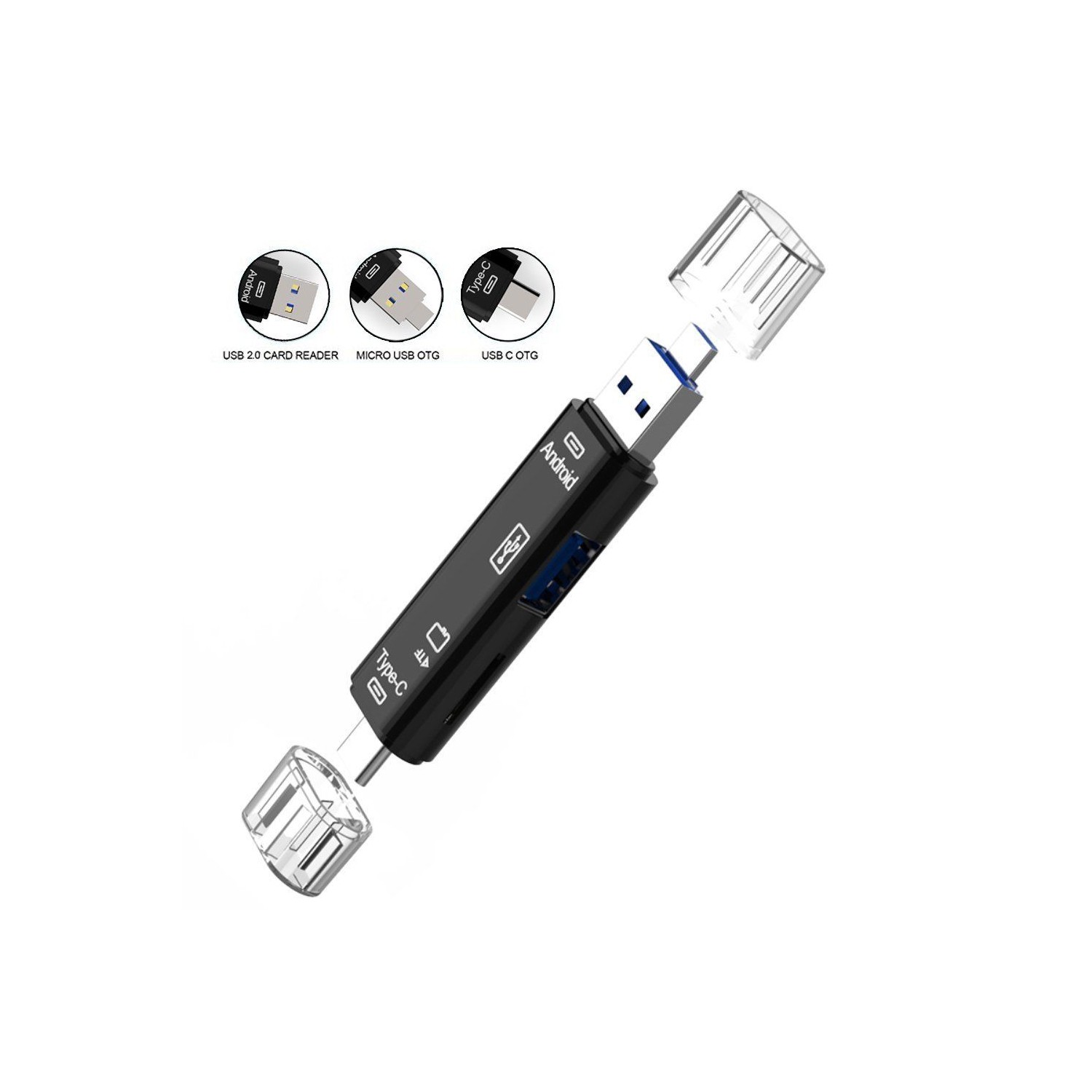 Adaptateur USB/USB 3.1 de type C/micro USB externe pour carte microSD OTG d’axGear