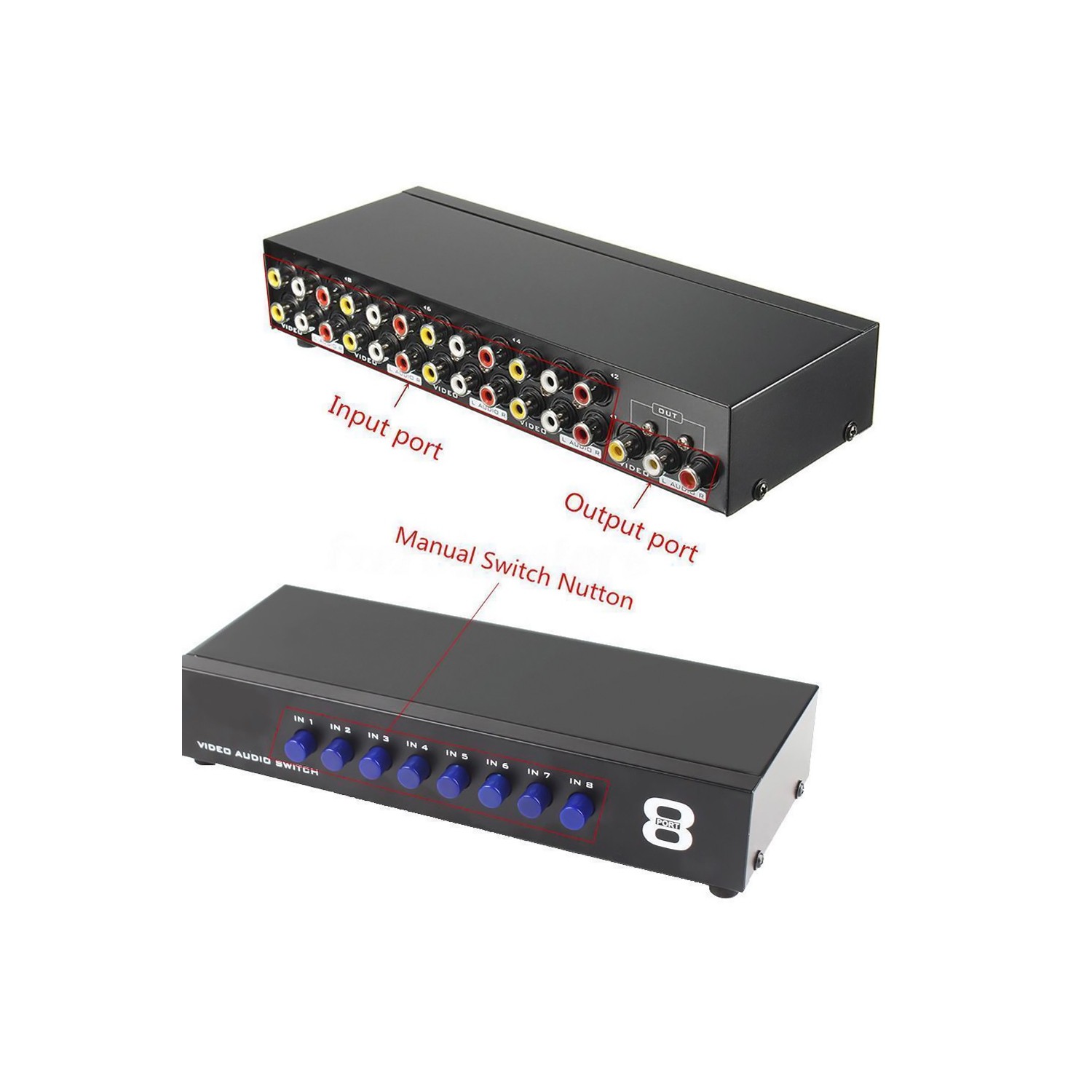 AxGear – Commutateur AV Sélecteur composite à 8 ports audio RCA vidéo 8 en 1 sur téléviseur