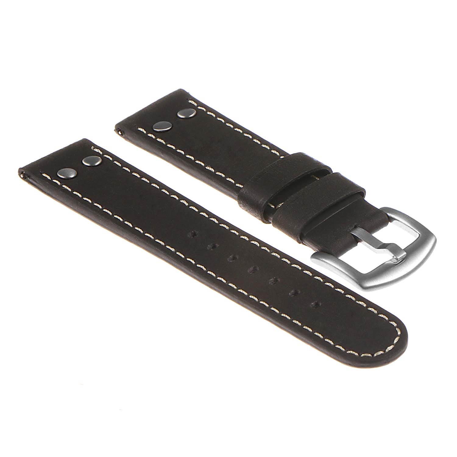 DASSARI 18mm Black Vintage Leather Pilot Quick Release Watch Band Strap w/ Silver Rivets