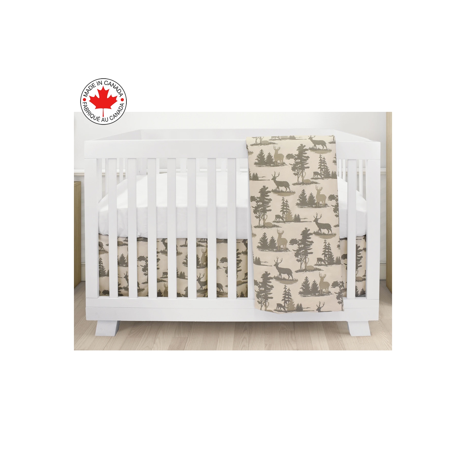 Bebelelo Baby Crib Bedding For Girls And Boys, Green and Beige Deer Design, 4-Piece Set