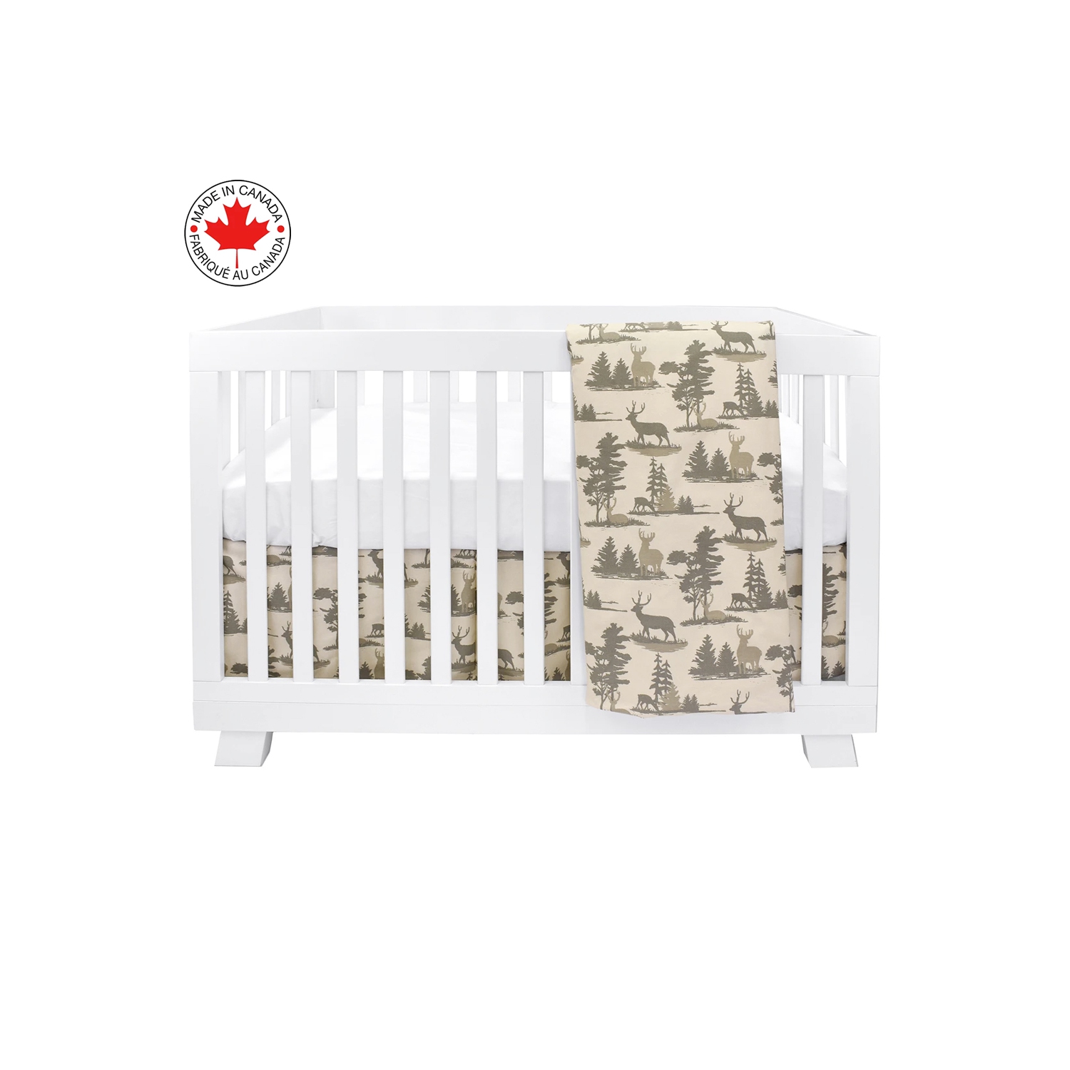 Bebelelo Baby Crib Bedding For Girls And Boys, Green and Beige Deer Design, 4-Piece Set